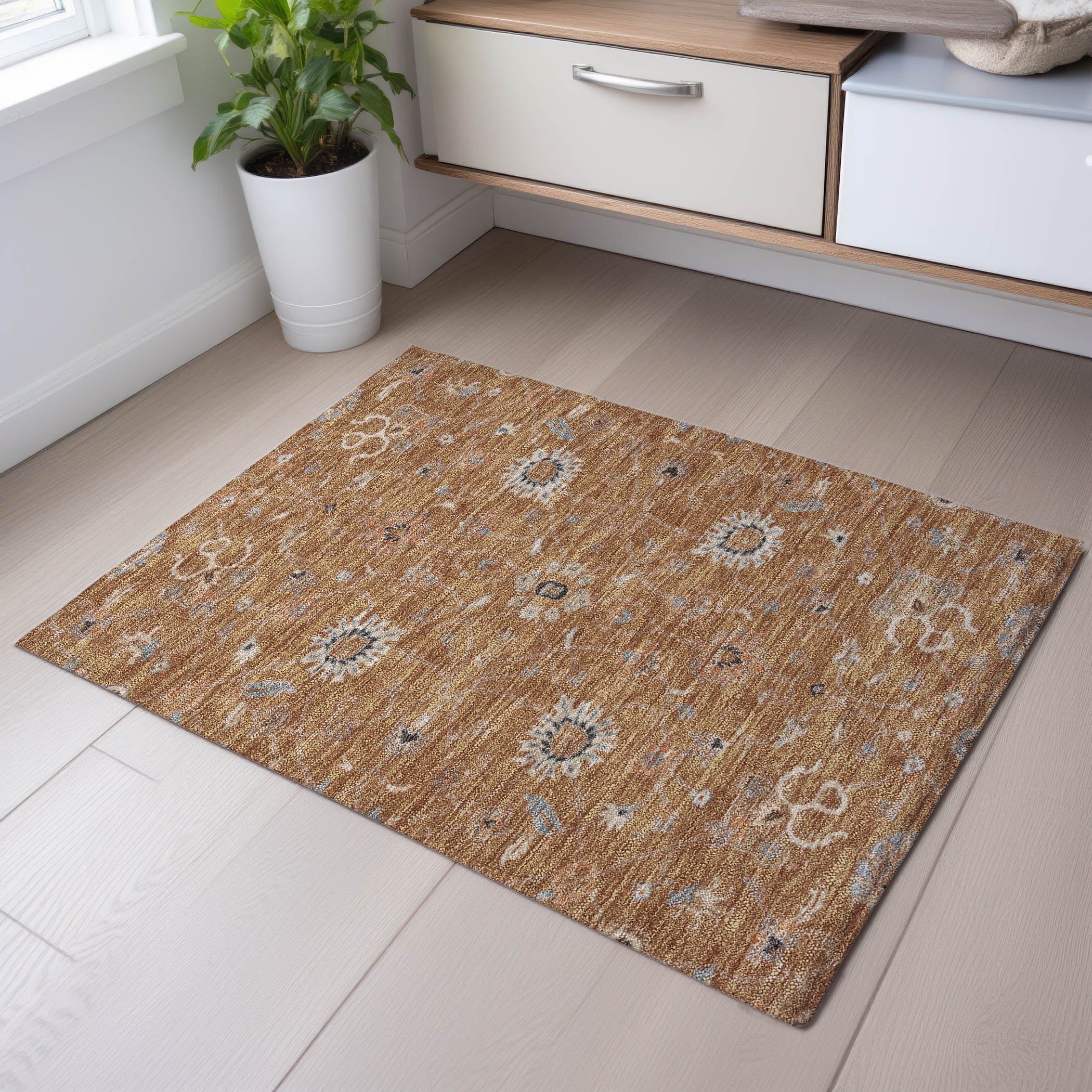 Marrakech Machine Washable Traditional Copper Orange Rug 1'8" x 2'6" #shape_Rectangle