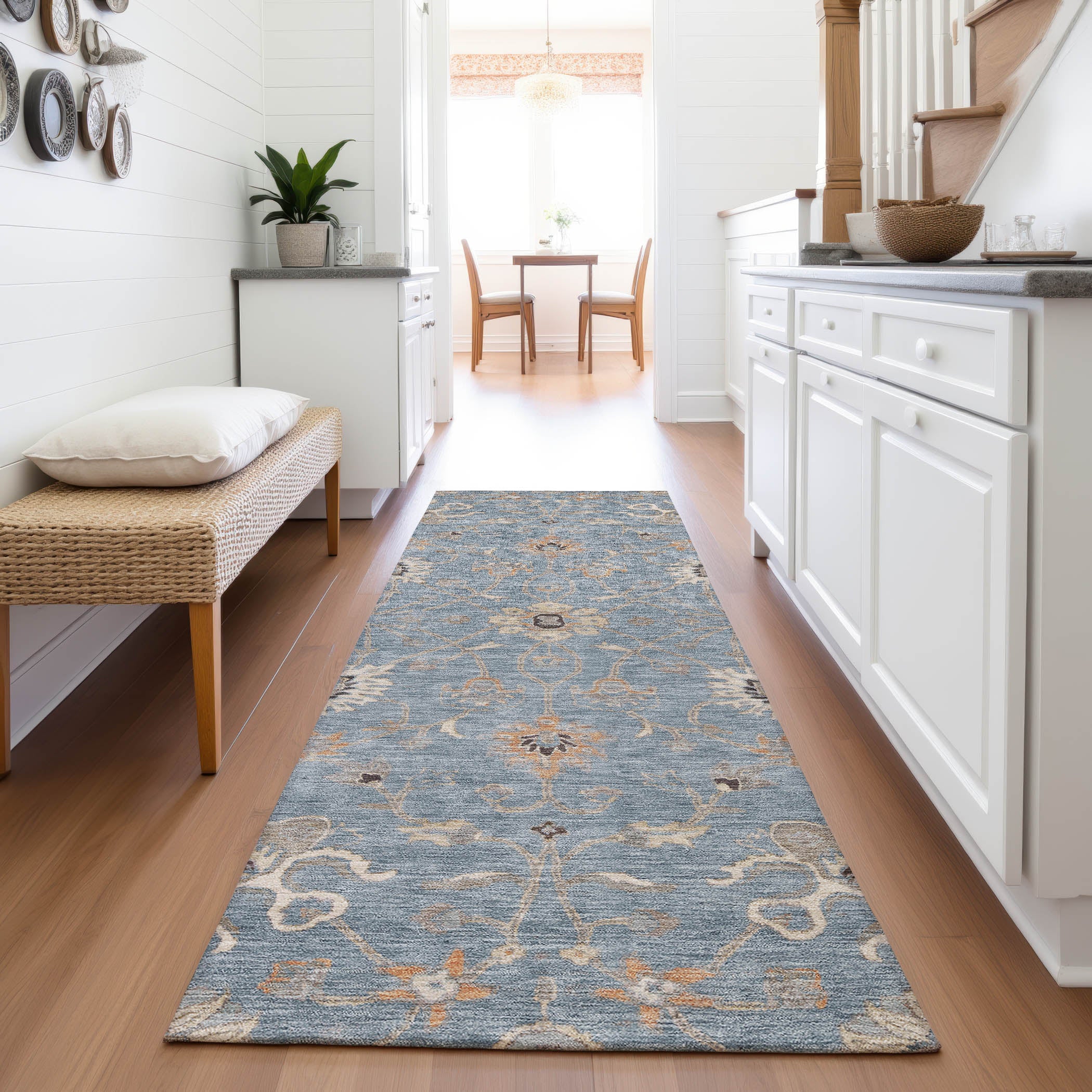 Marrakech Machine Washable Traditional Denim Blue Rug 2'3" x 7'6" #shape_Runner