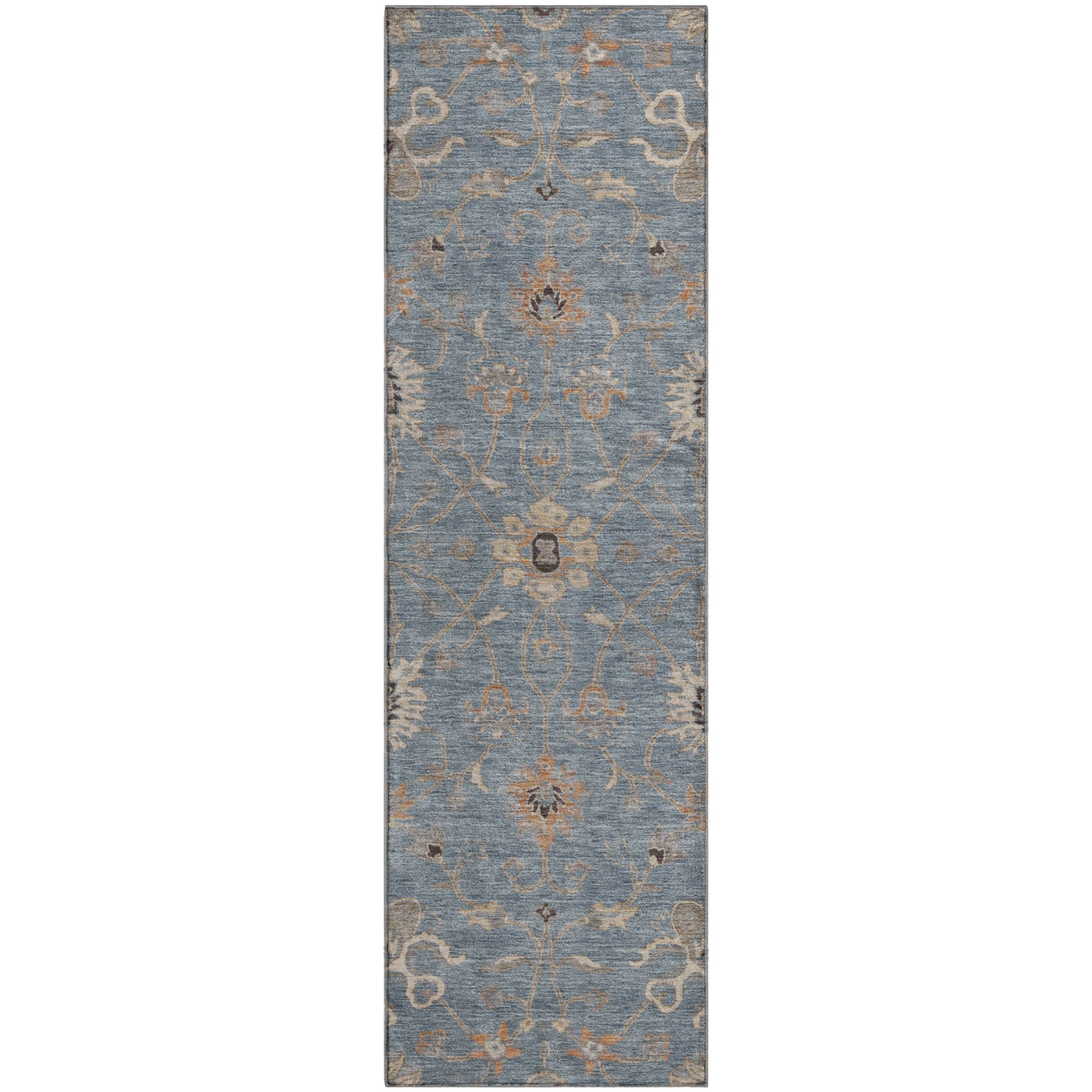 Marrakech Machine Washable Traditional Denim Blue Rug 2'3" x 7'6" #shape_Runner