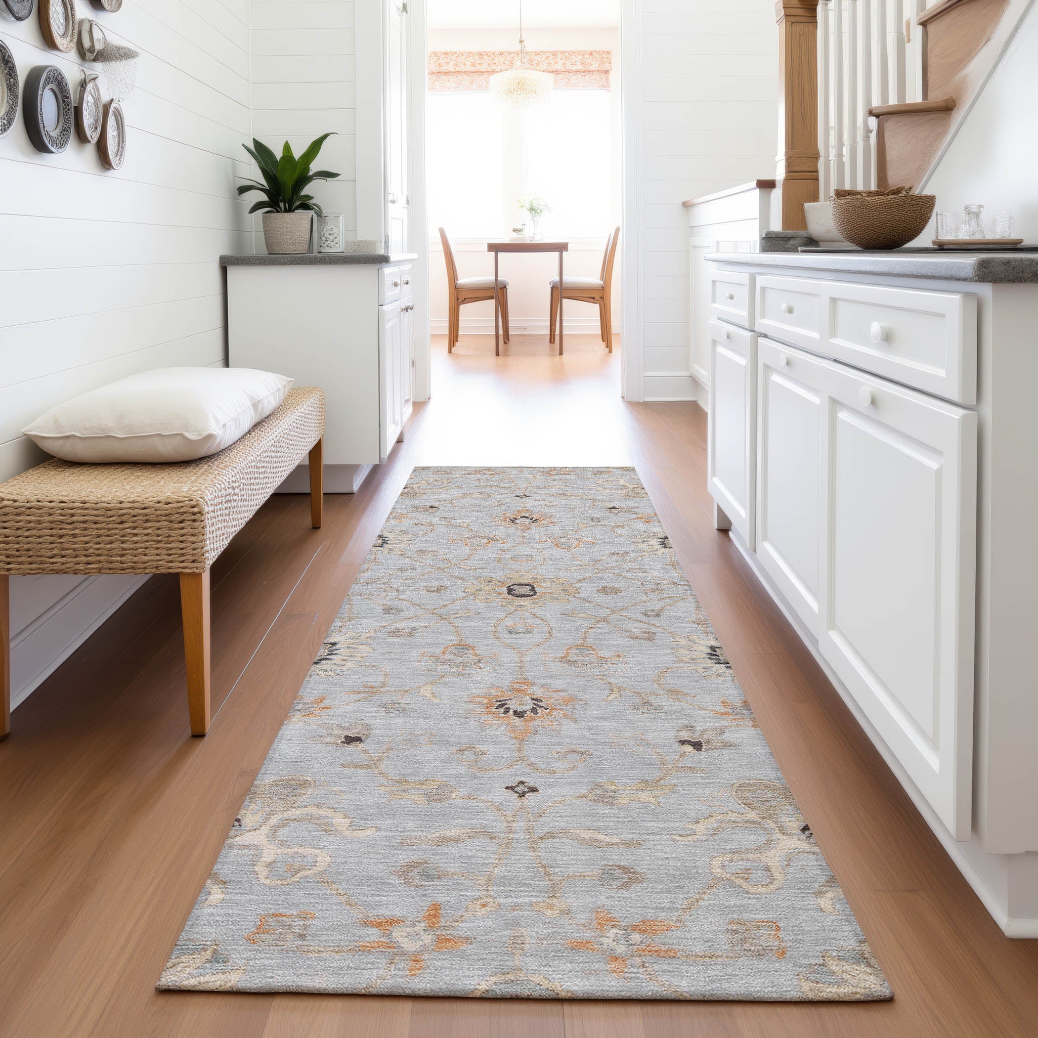 Marrakech Machine Washable Traditional Gray Rug 2'3" x 7'6" #shape_Runner