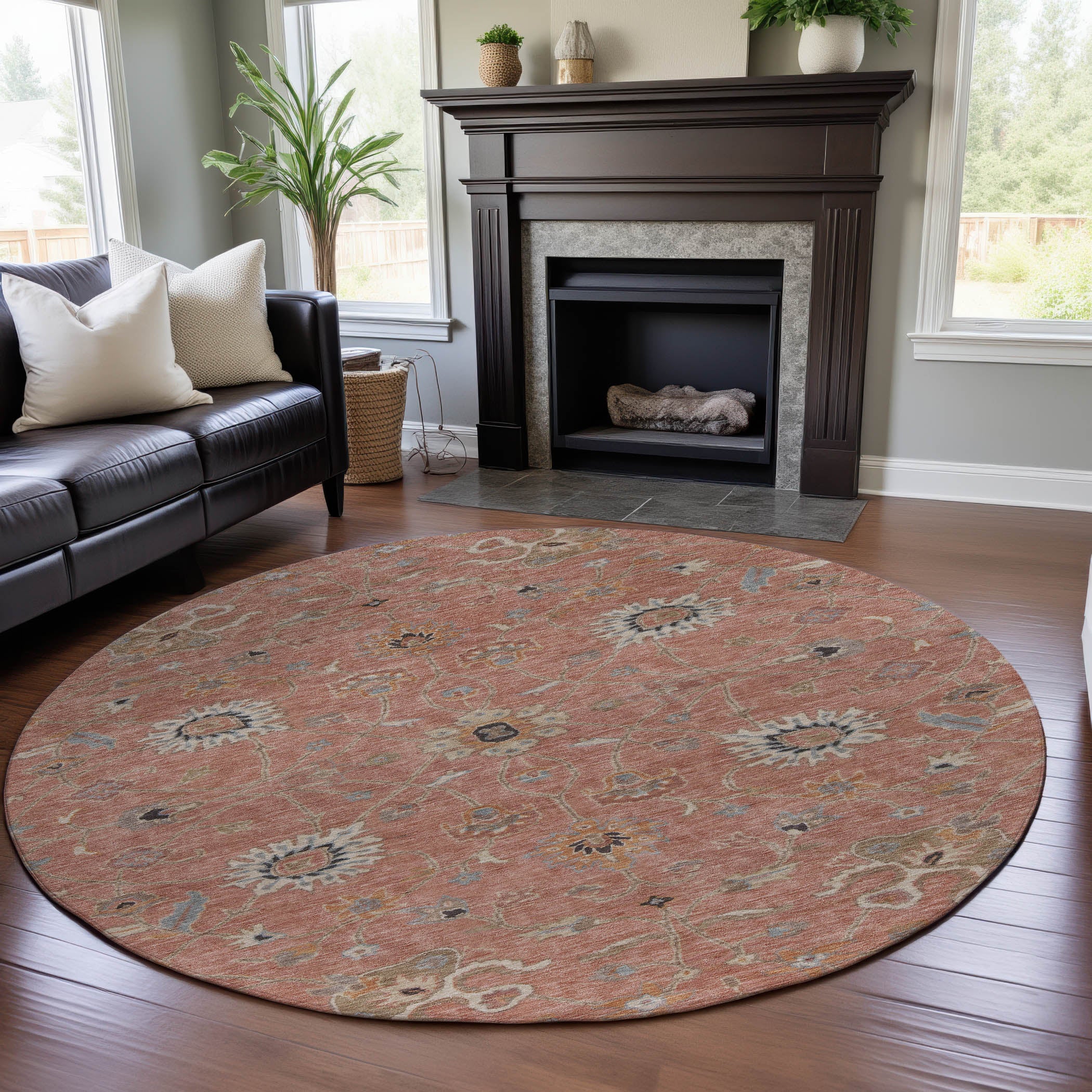 Marrakech Machine Washable Traditional Pink Rug 8' x 8' #shape_Round