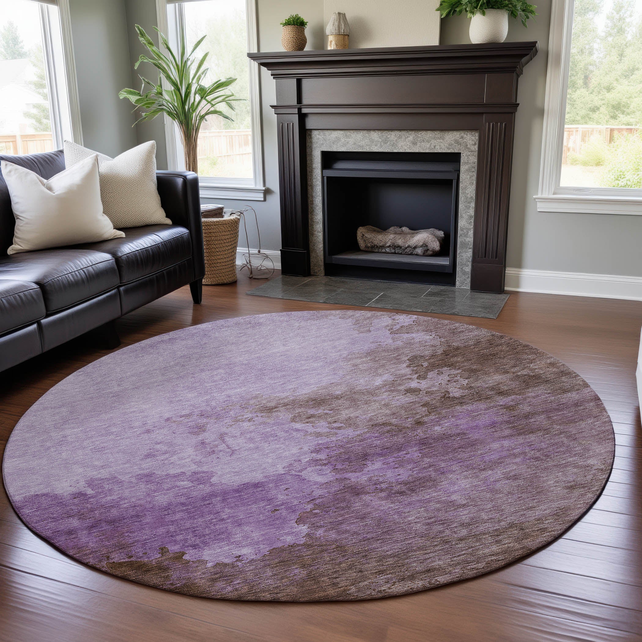 Rome Machine Washable Transitional Lavender Purple Rug 8' x 8' #shape_Round