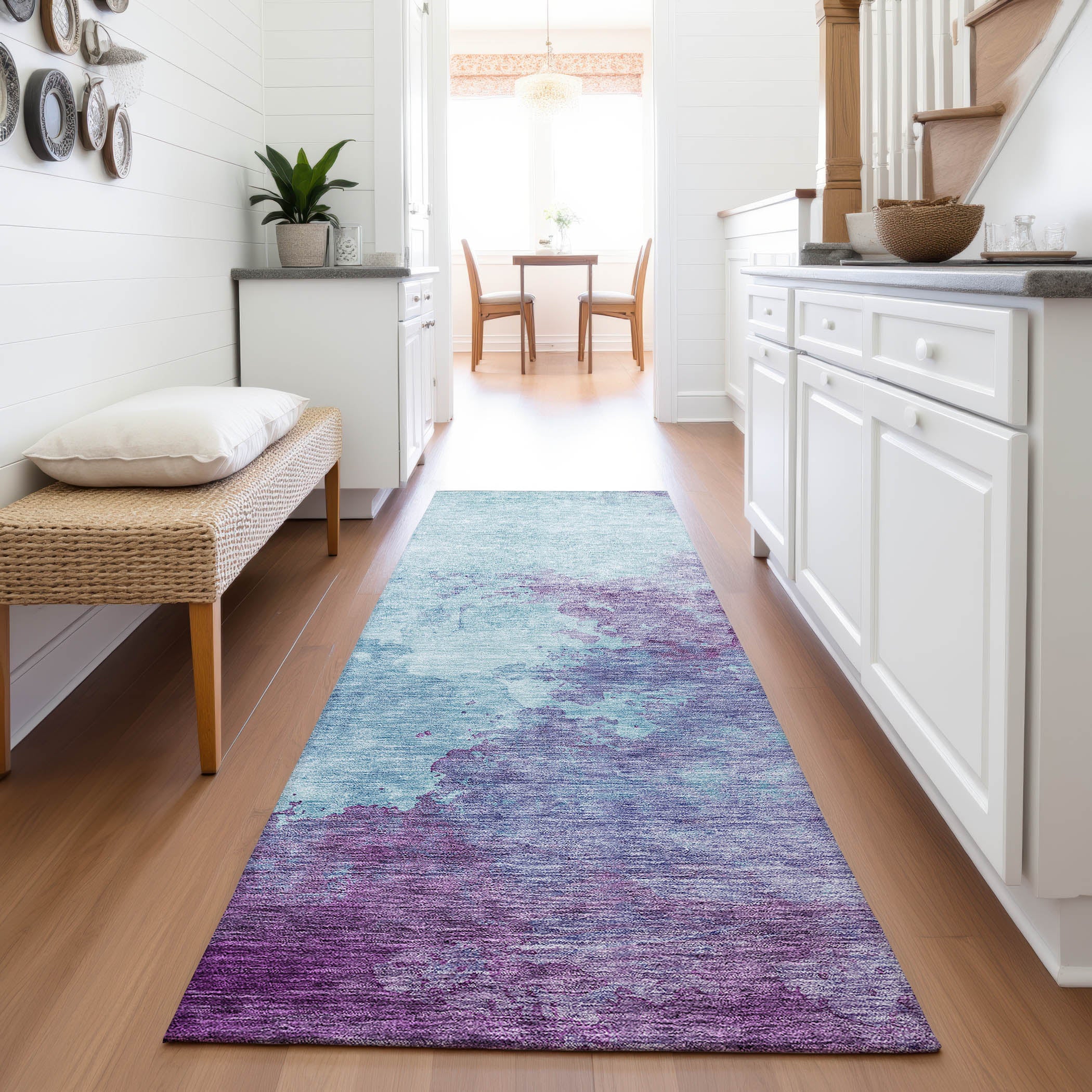 Rome Machine Washable Transitional Sky Blue Rug 2'3" x 7'6" #shape_Runner
