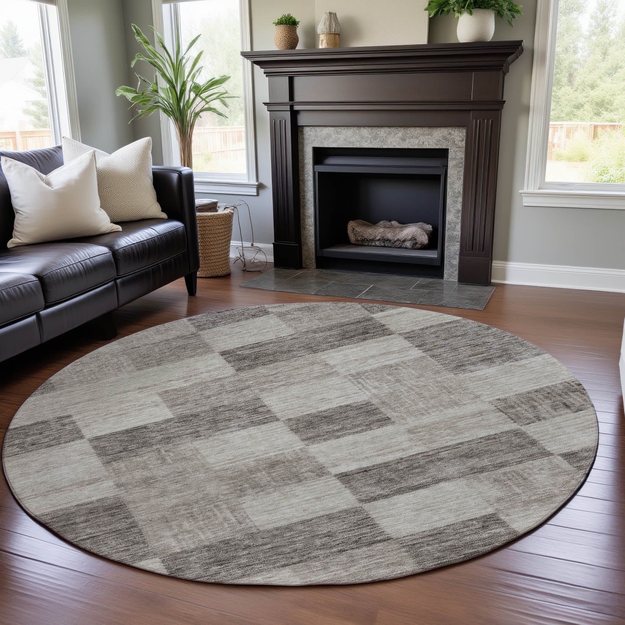 Cairo Machine Washable Transitional Beige Brown Rug 8' x 8' #shape_Round