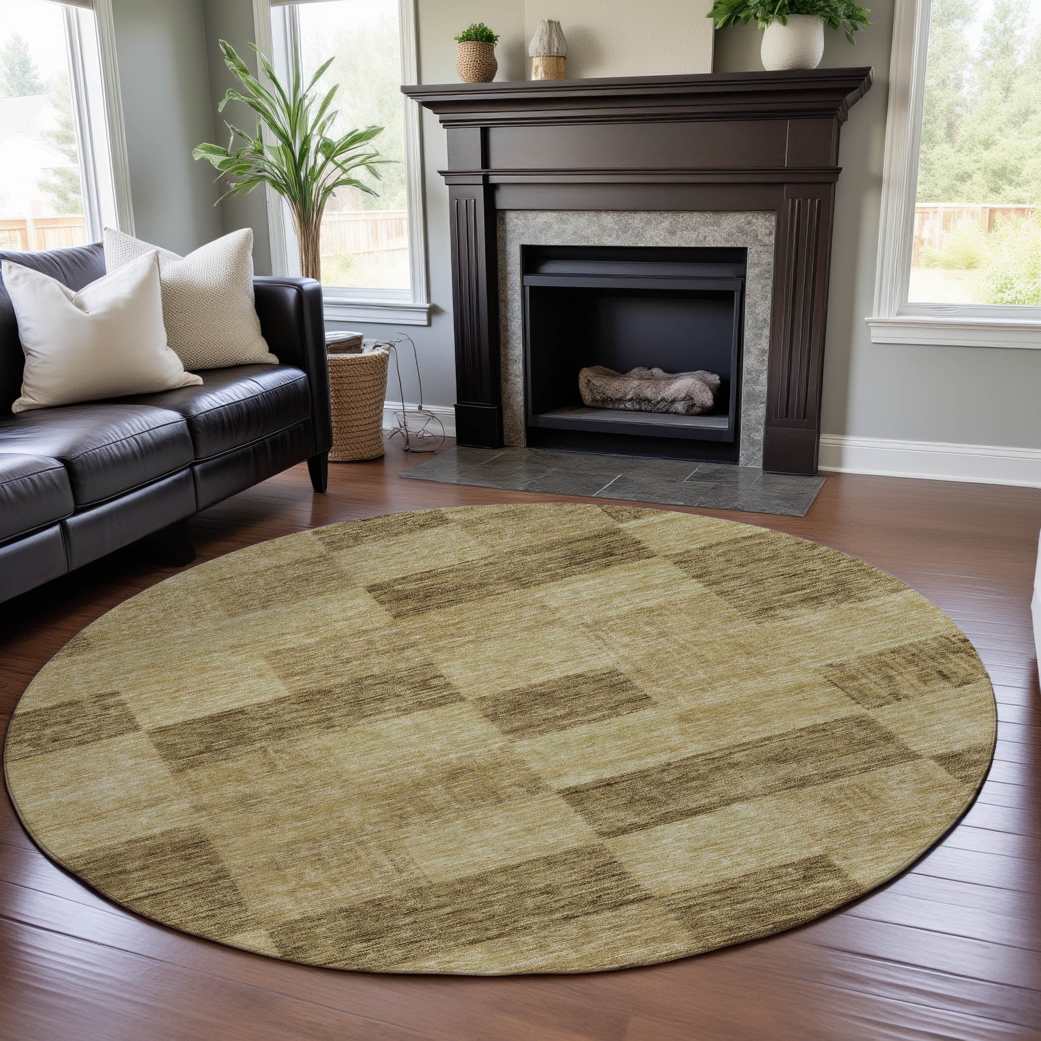 Cairo Machine Washable Transitional Gold Rug 8' x 8' #shape_Round