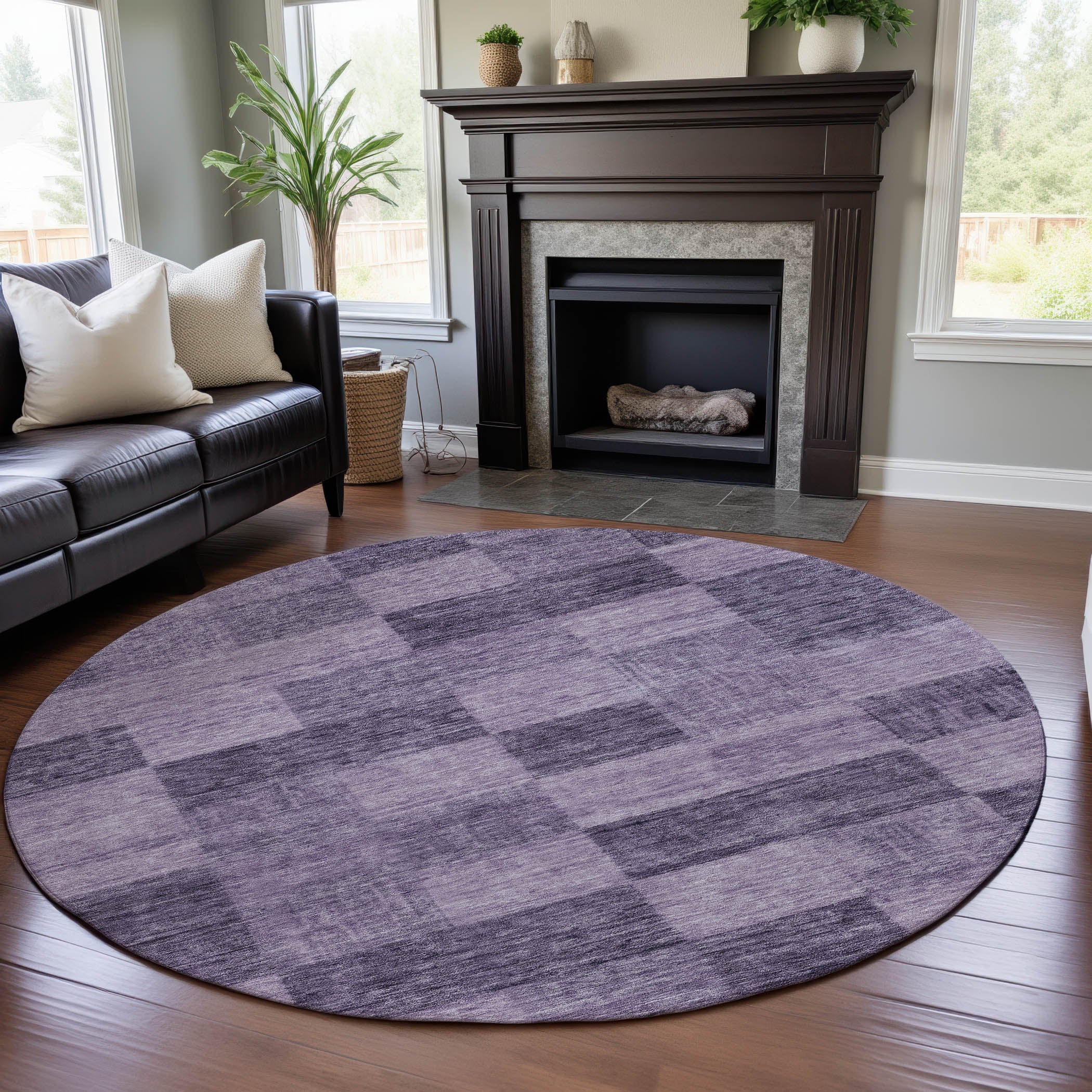 Cairo Machine Washable Transitional Purple Rug 8' x 8' #shape_Round