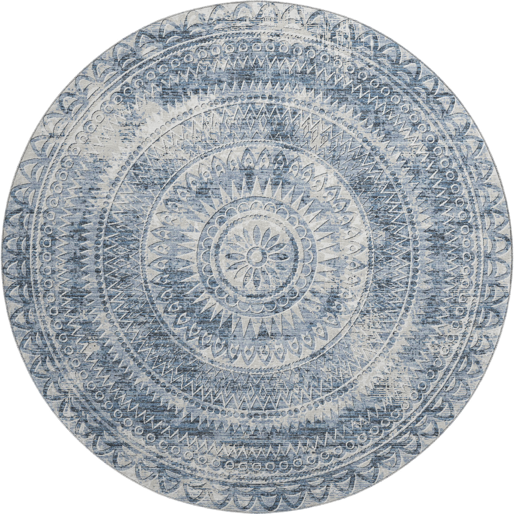 Antigua Machine Washable Transitional Blue Rug 8' x 8' #shape_Round