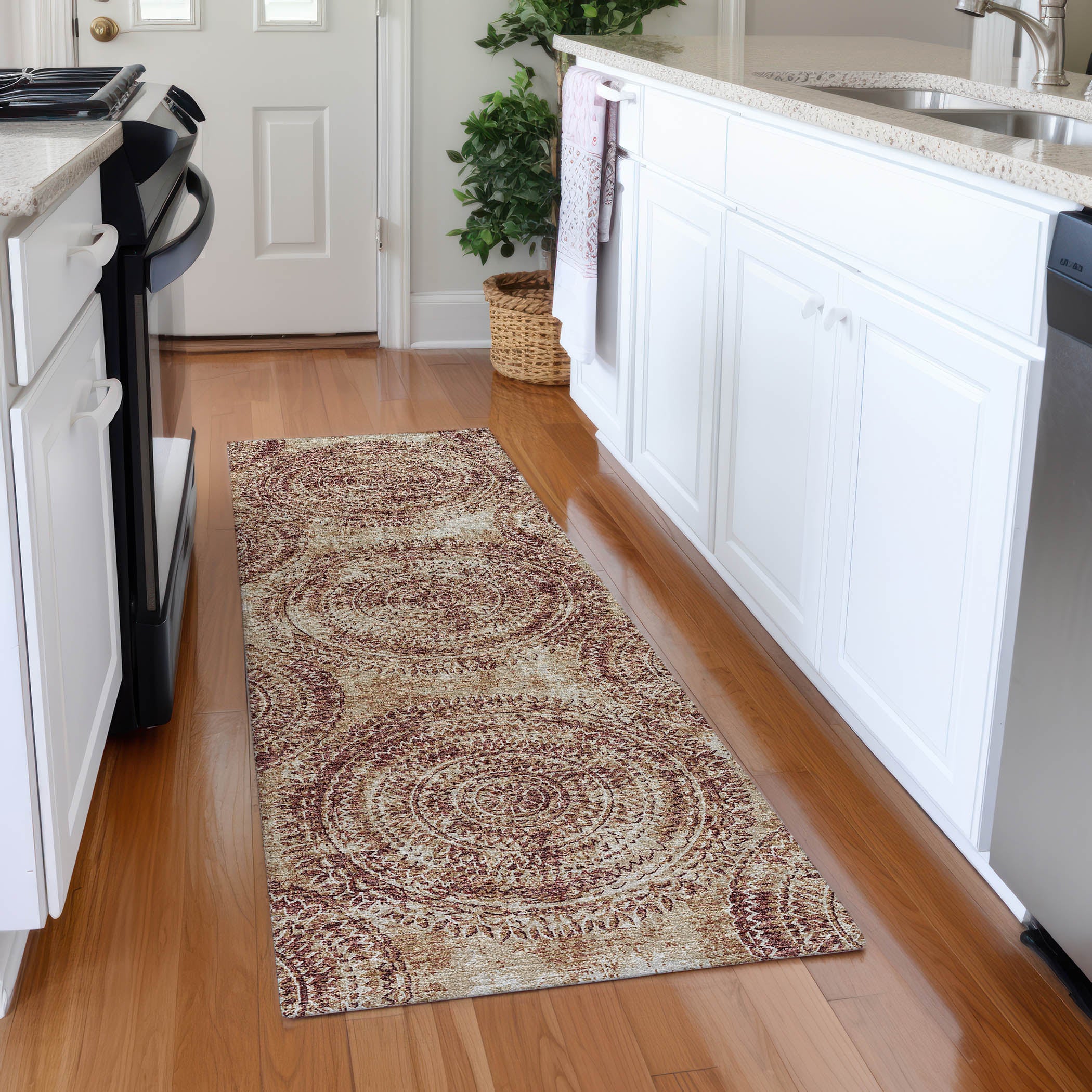Antigua Machine Washable Transitional Canyon Red Rug 2'3" x 7'6" #shape_Runner