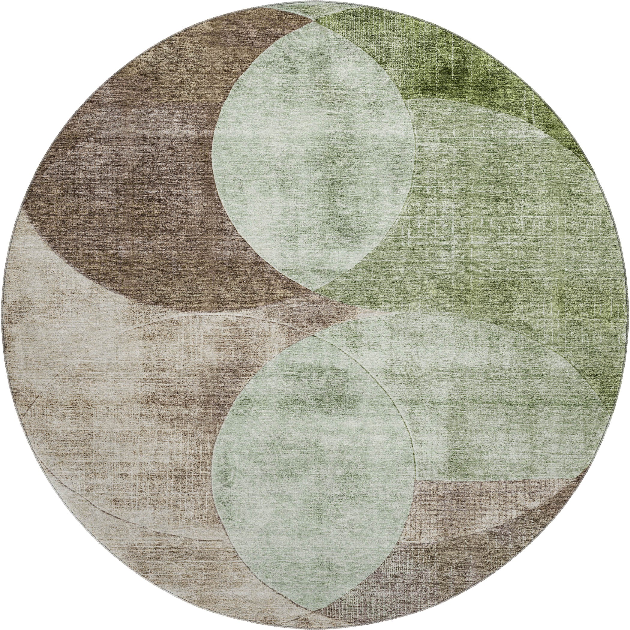 Lisbon Machine Washable Transitional Aloe Green Rug 8' x 8' #shape_Round