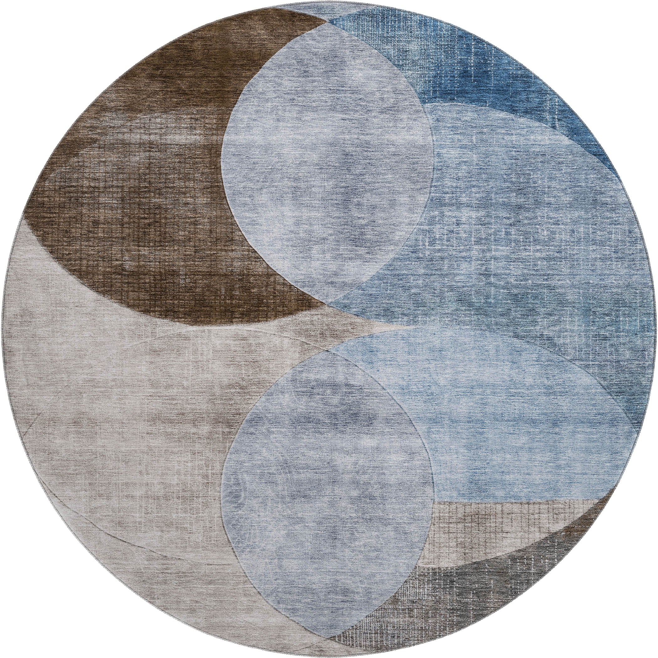 Lisbon Machine Washable Transitional Denim Blue Rug 8' x 8' #shape_Round
