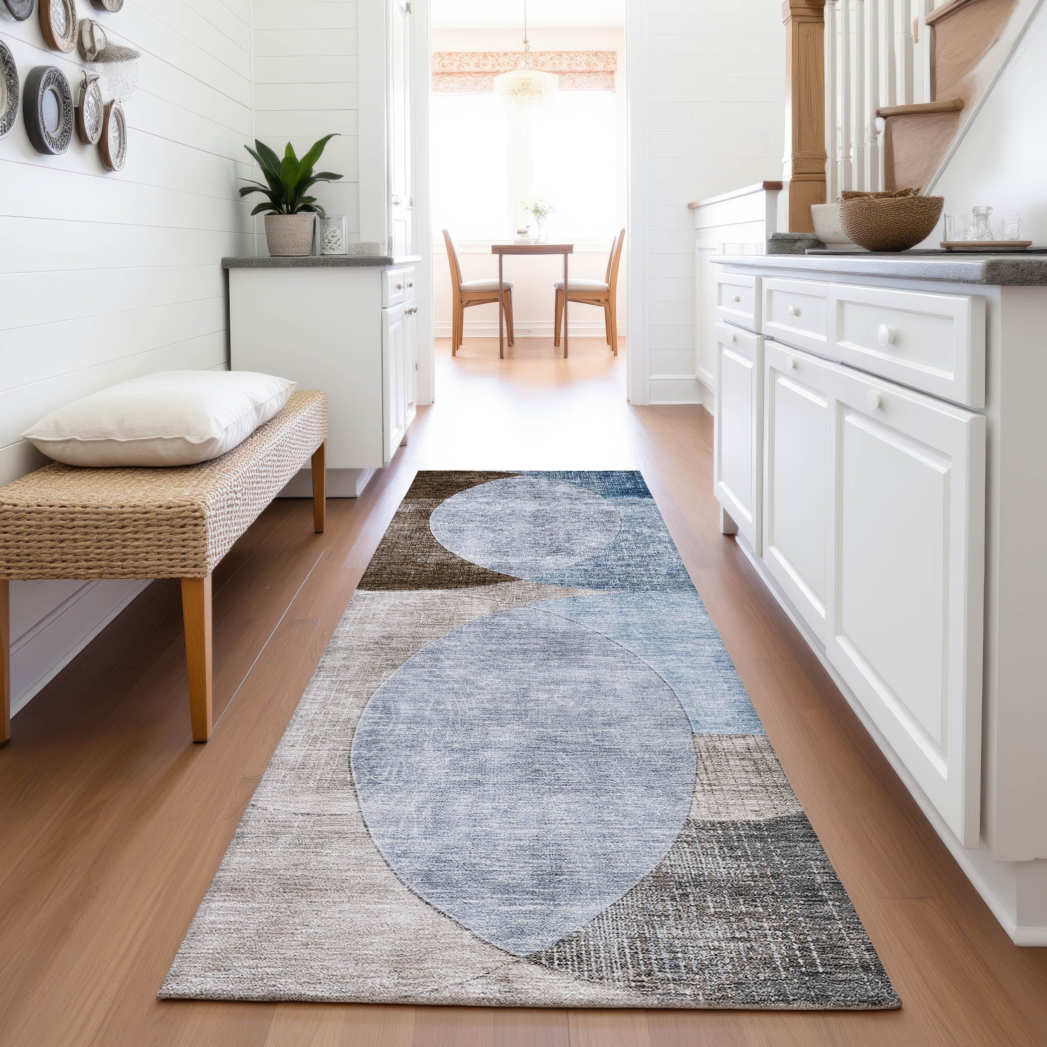 Lisbon Machine Washable Transitional Denim Blue Rug 2'3" x 7'6" #shape_Runner