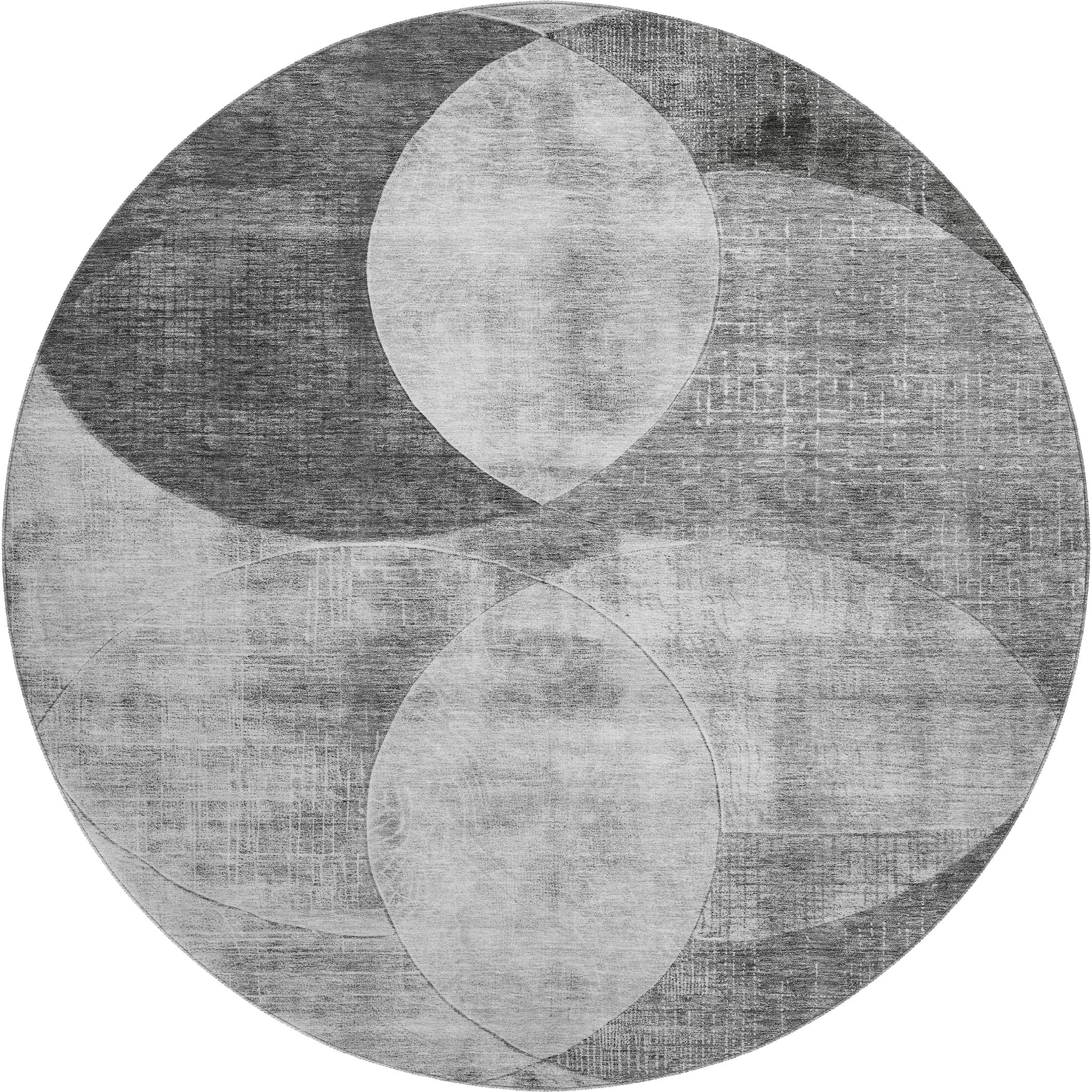 Lisbon Machine Washable Transitional Gray Rug 8' x 8' #shape_Round