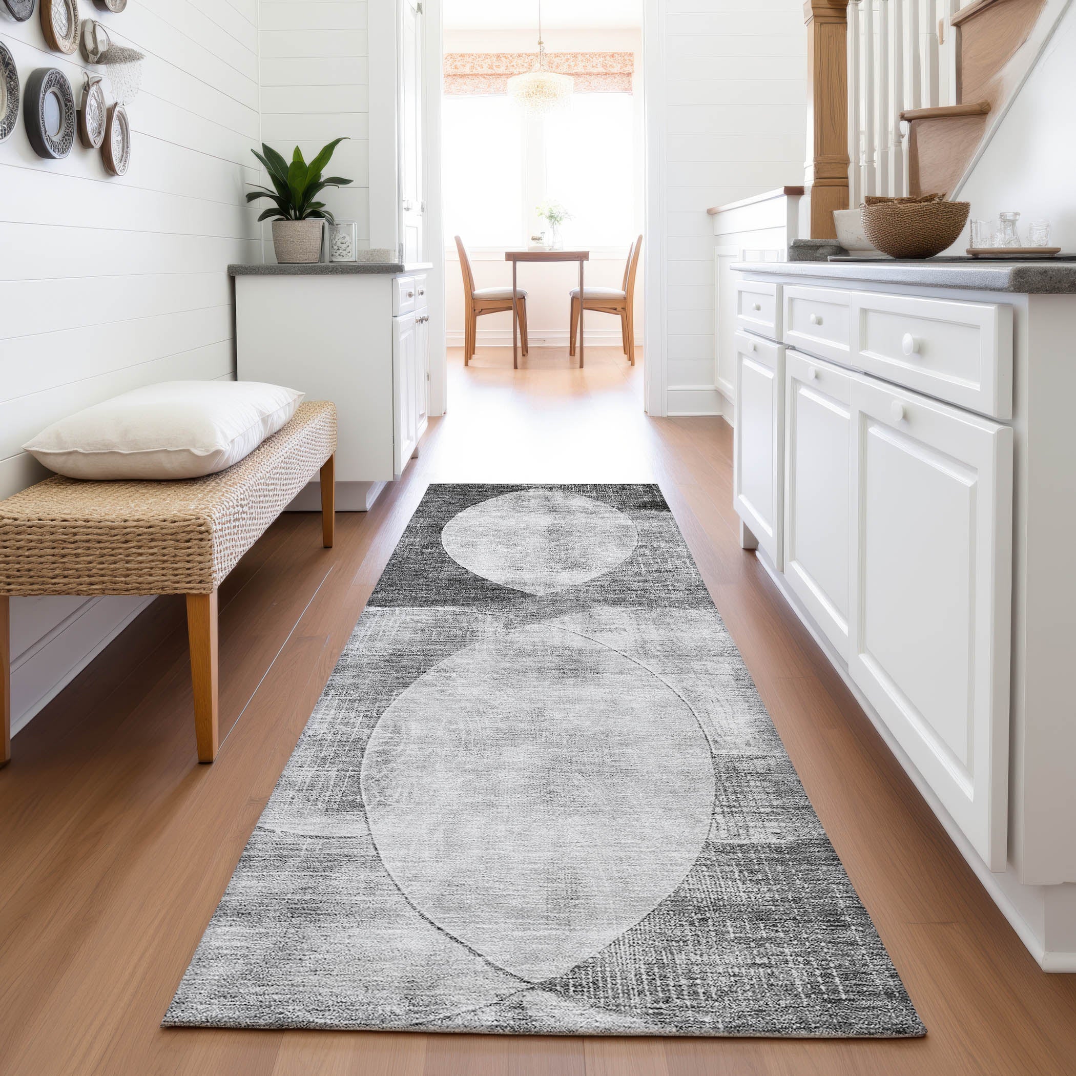 Lisbon Machine Washable Transitional Gray Rug 2'3" x 7'6" #shape_Runner