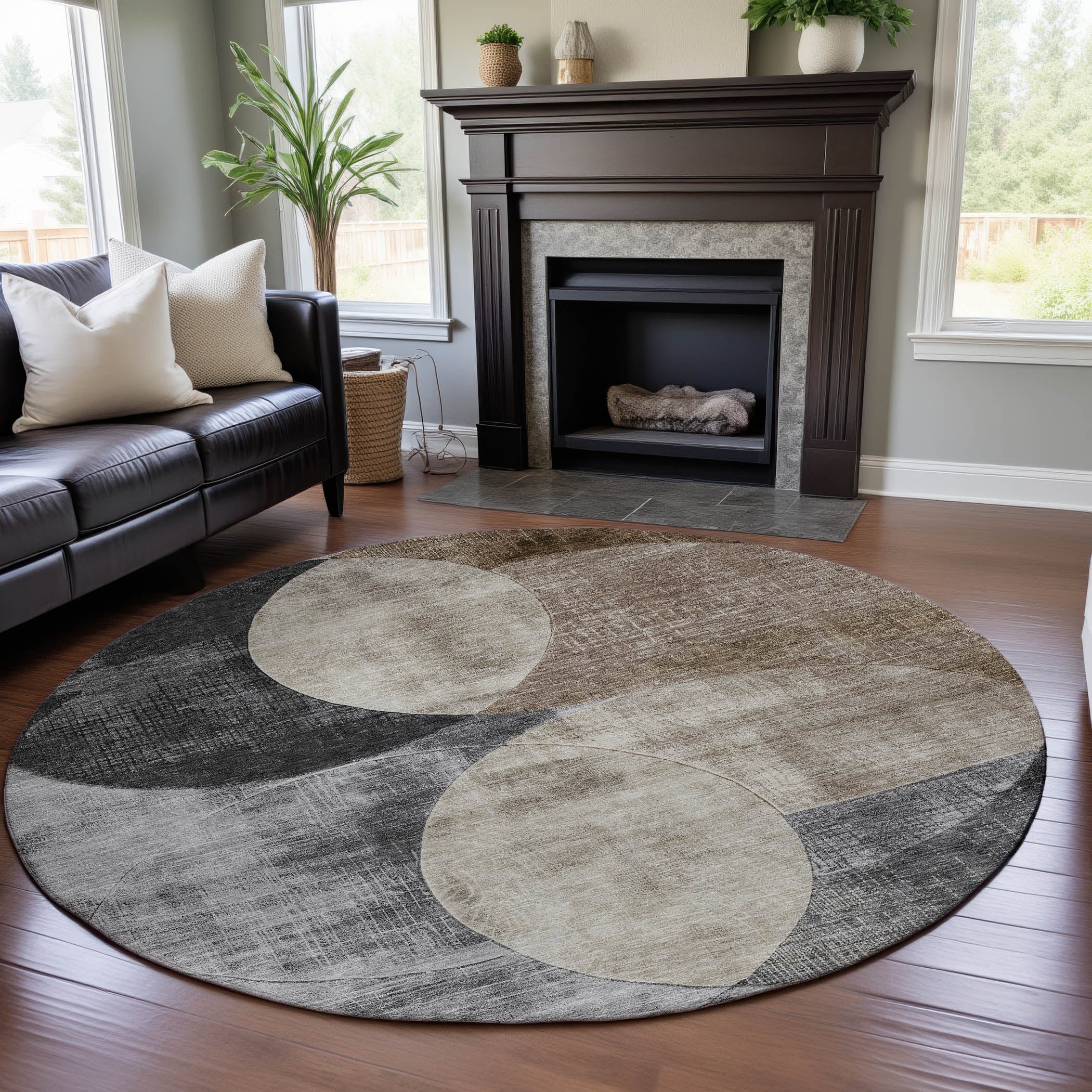 Lisbon Machine Washable Transitional Pewter Gray Rug 8' x 8' #shape_Round