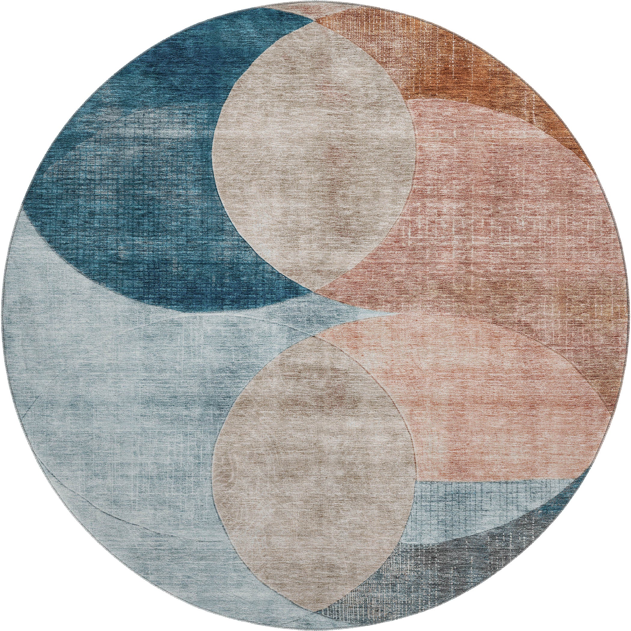 Lisbon Machine Washable Transitional Rust Orange Rug 8' x 8' #shape_Round