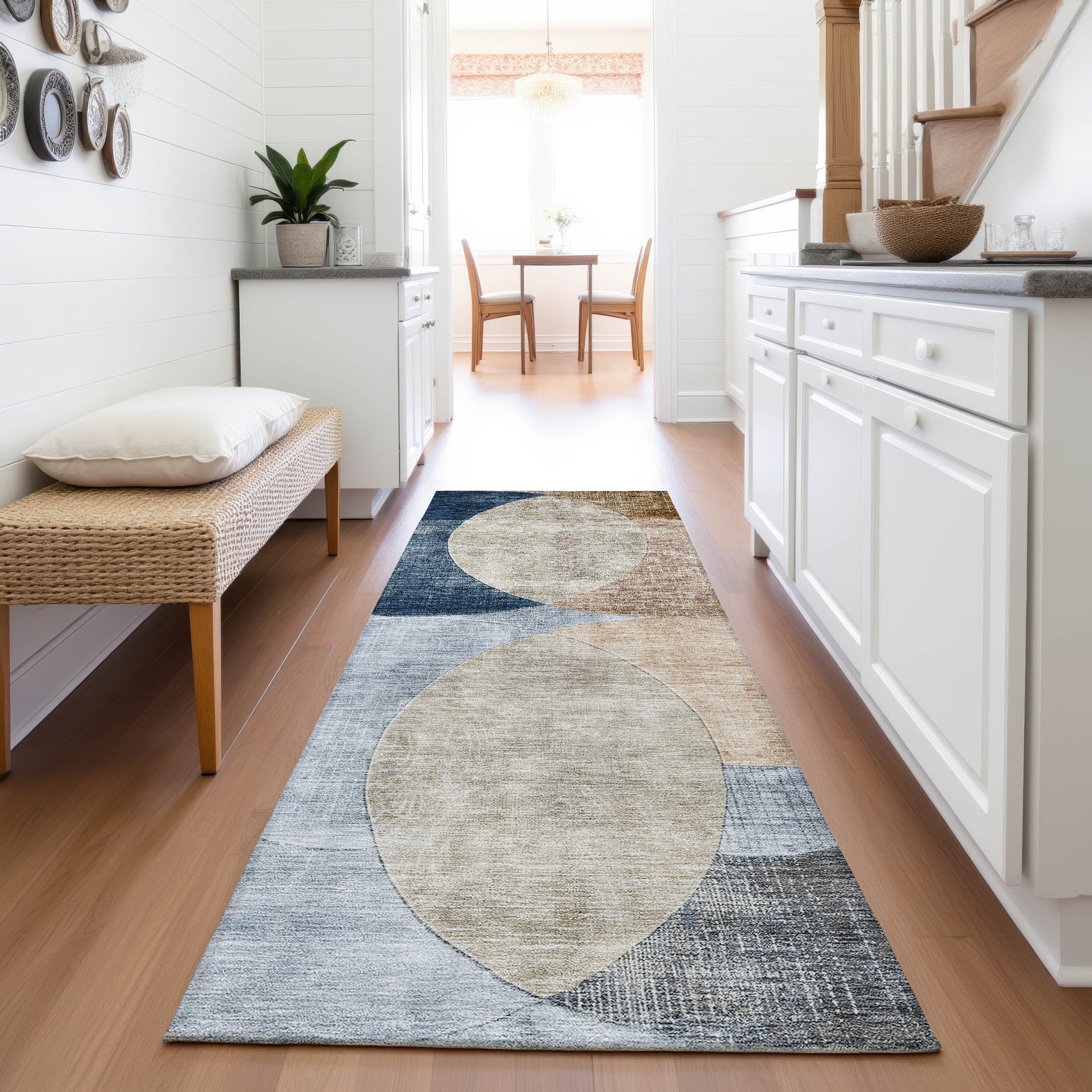 Lisbon Machine Washable Transitional Sky Blue Rug 2'3" x 7'6" #shape_Runner