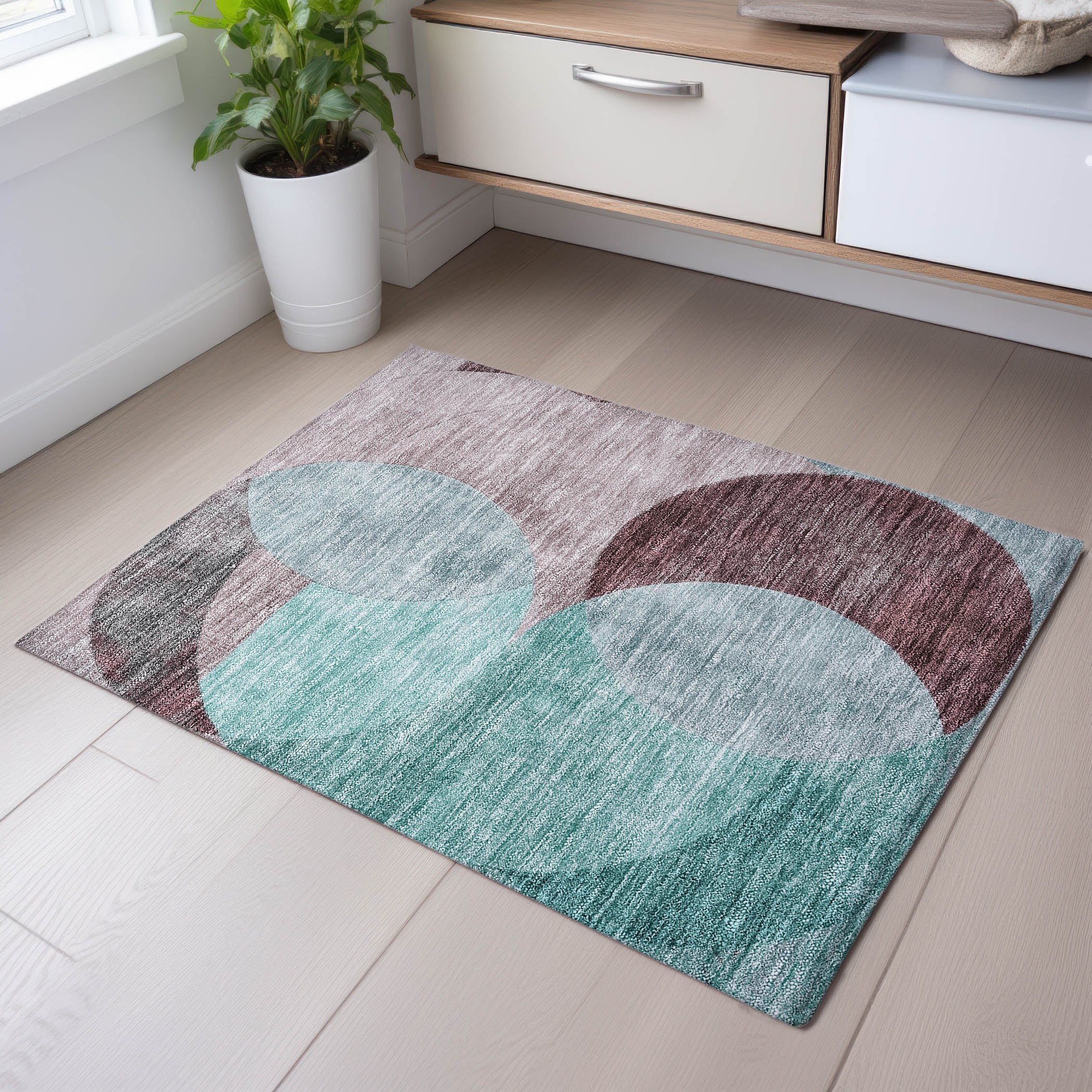 Lisbon Machine Washable Transitional Teal Rug 1'8" x 2'6" #shape_Rectangle