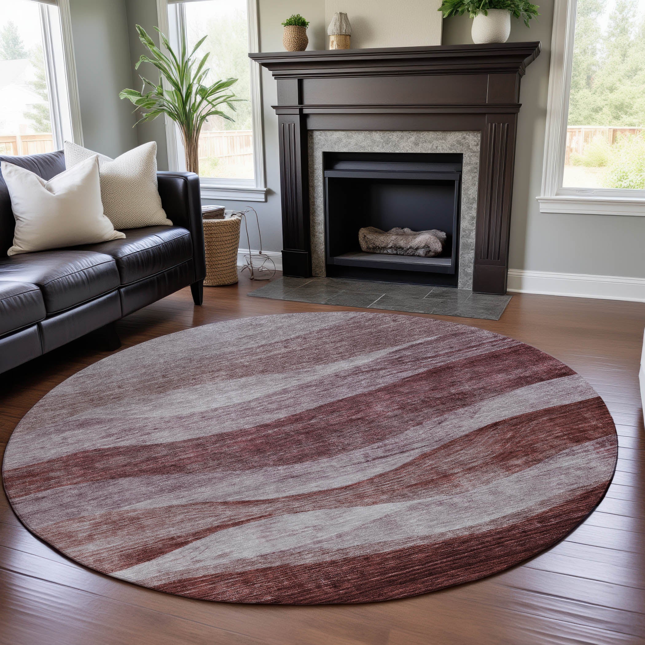 Cusco Machine Washable Transitional Blush Pink Rug 8' x 8' #shape_Round