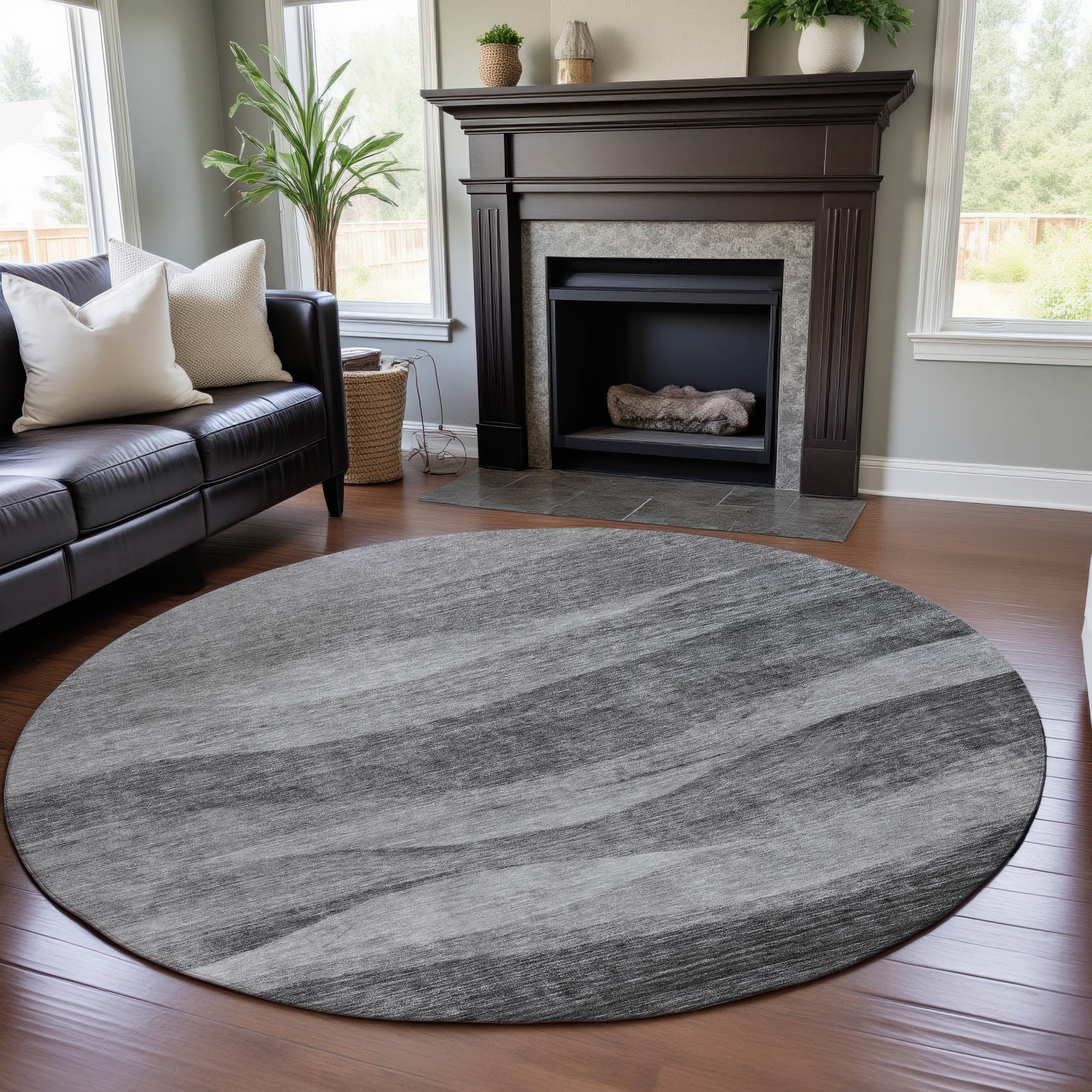 Cusco Machine Washable Transitional Gray Rug 8' x 8' #shape_Round