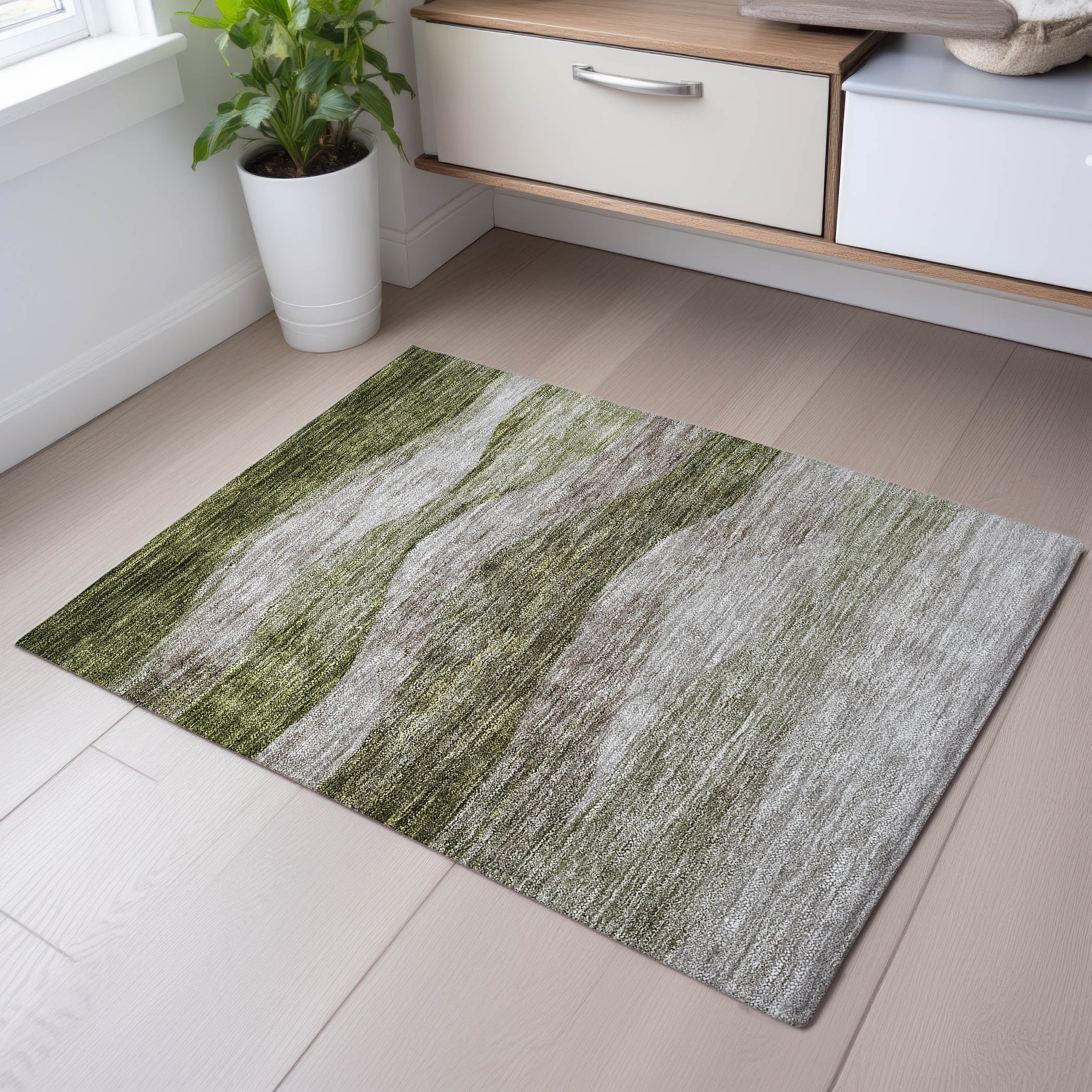 Cusco Machine Washable Transitional Green Rug 1'8" x 2'6" #shape_Rectangle