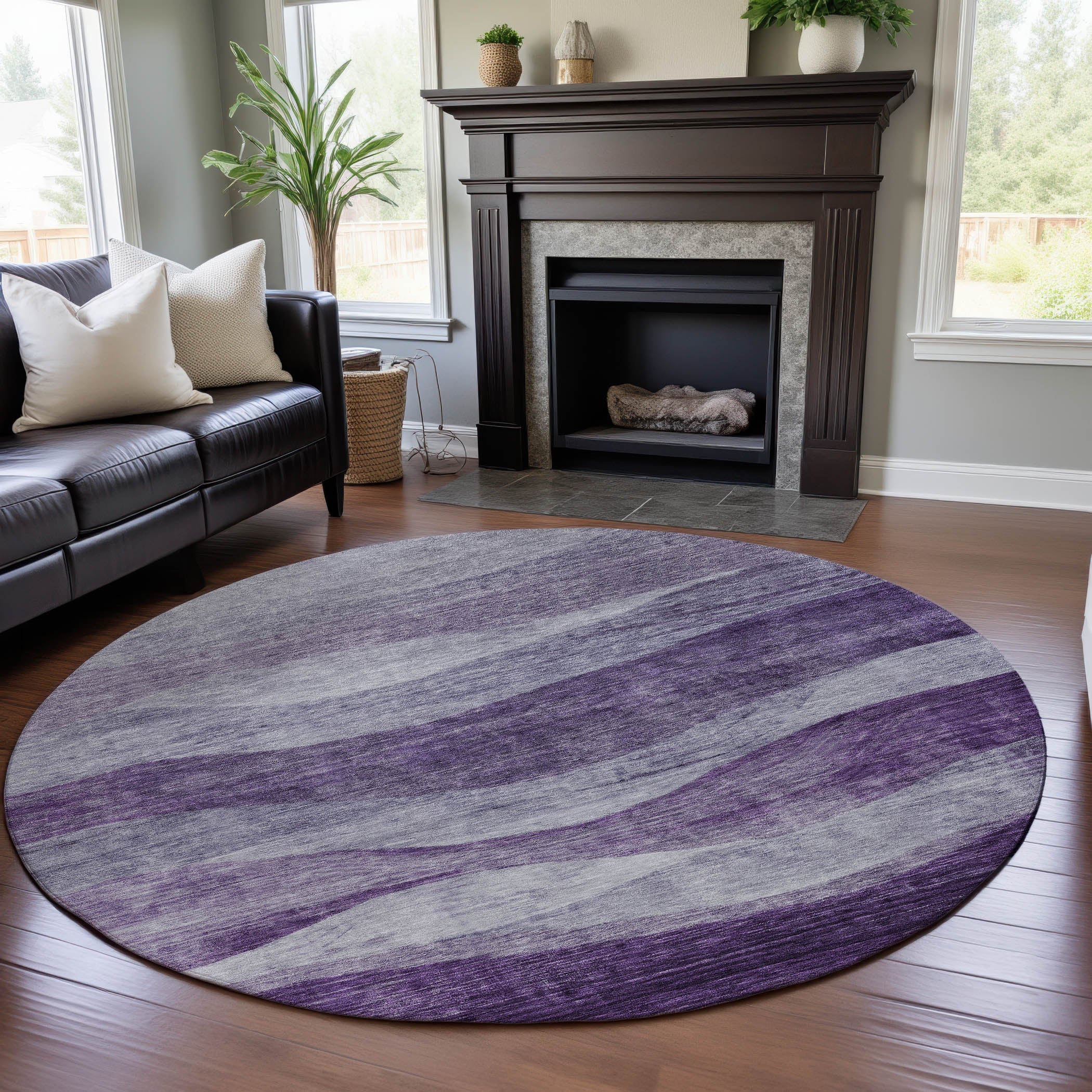 Cusco Machine Washable Transitional Lavender Purple Rug 8' x 8' #shape_Round