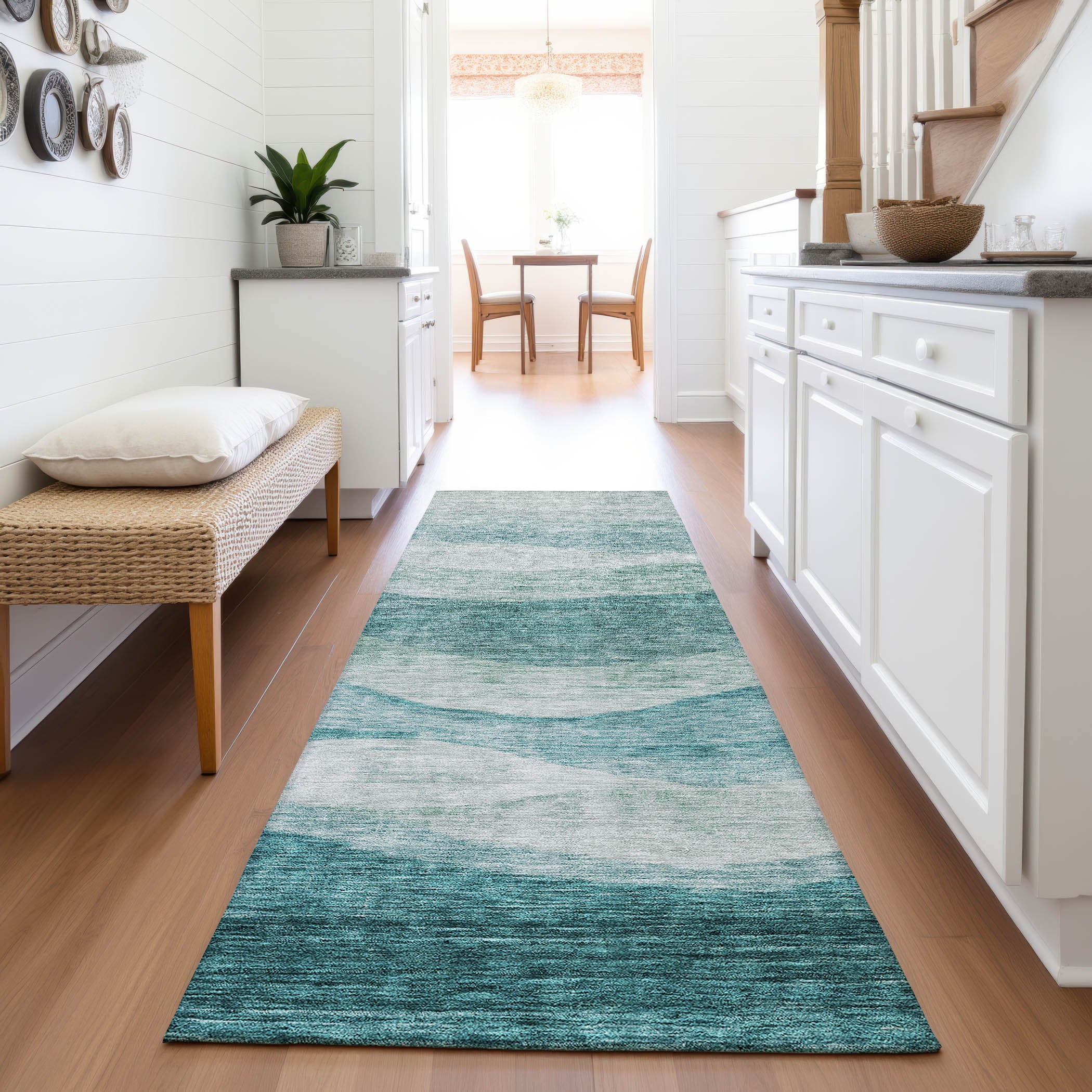 Cusco Machine Washable Transitional Seafoam Blue Rug 2'3" x 7'6" #shape_Runner