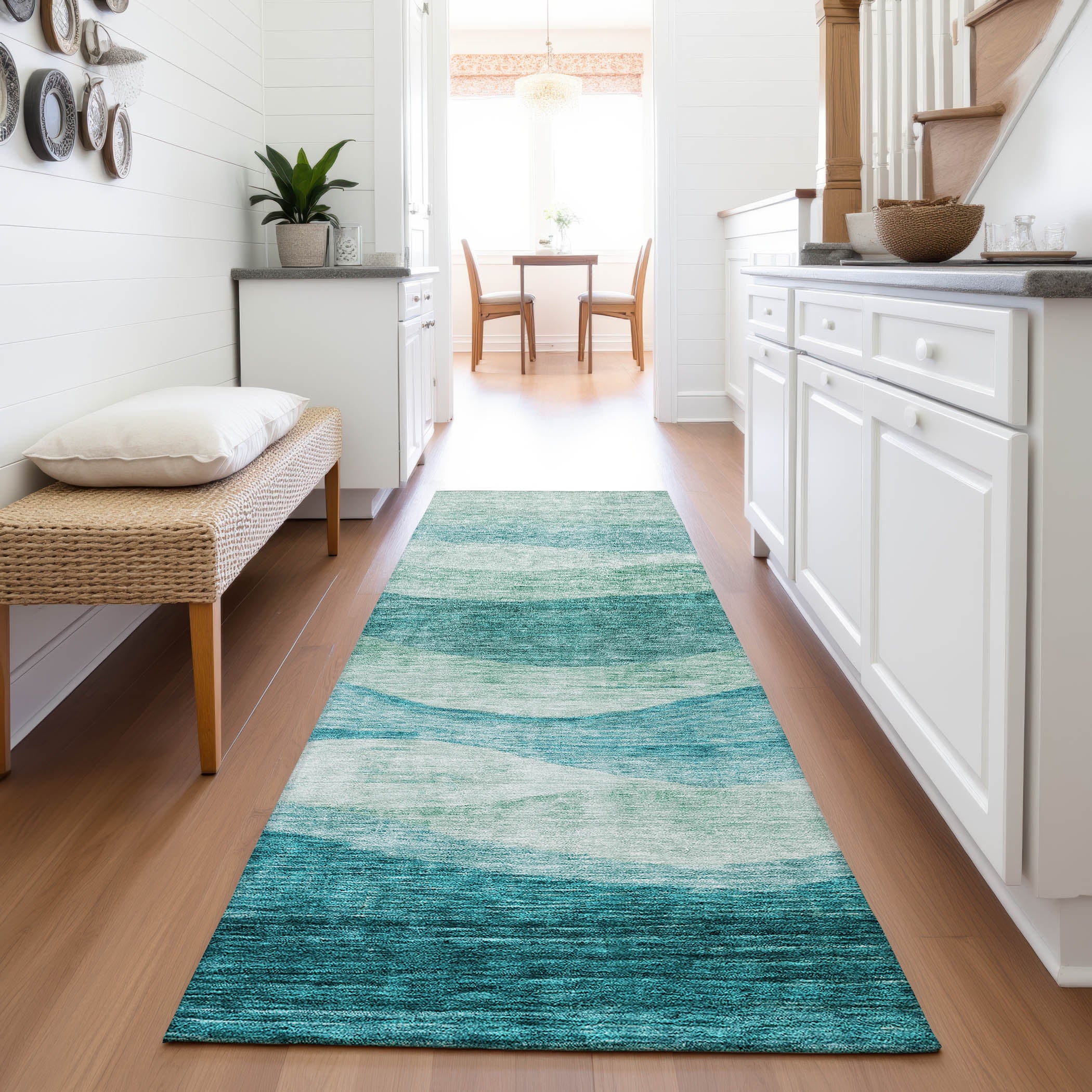 Cusco Machine Washable Transitional Teal Rug 2'3" x 7'6" #shape_Runner