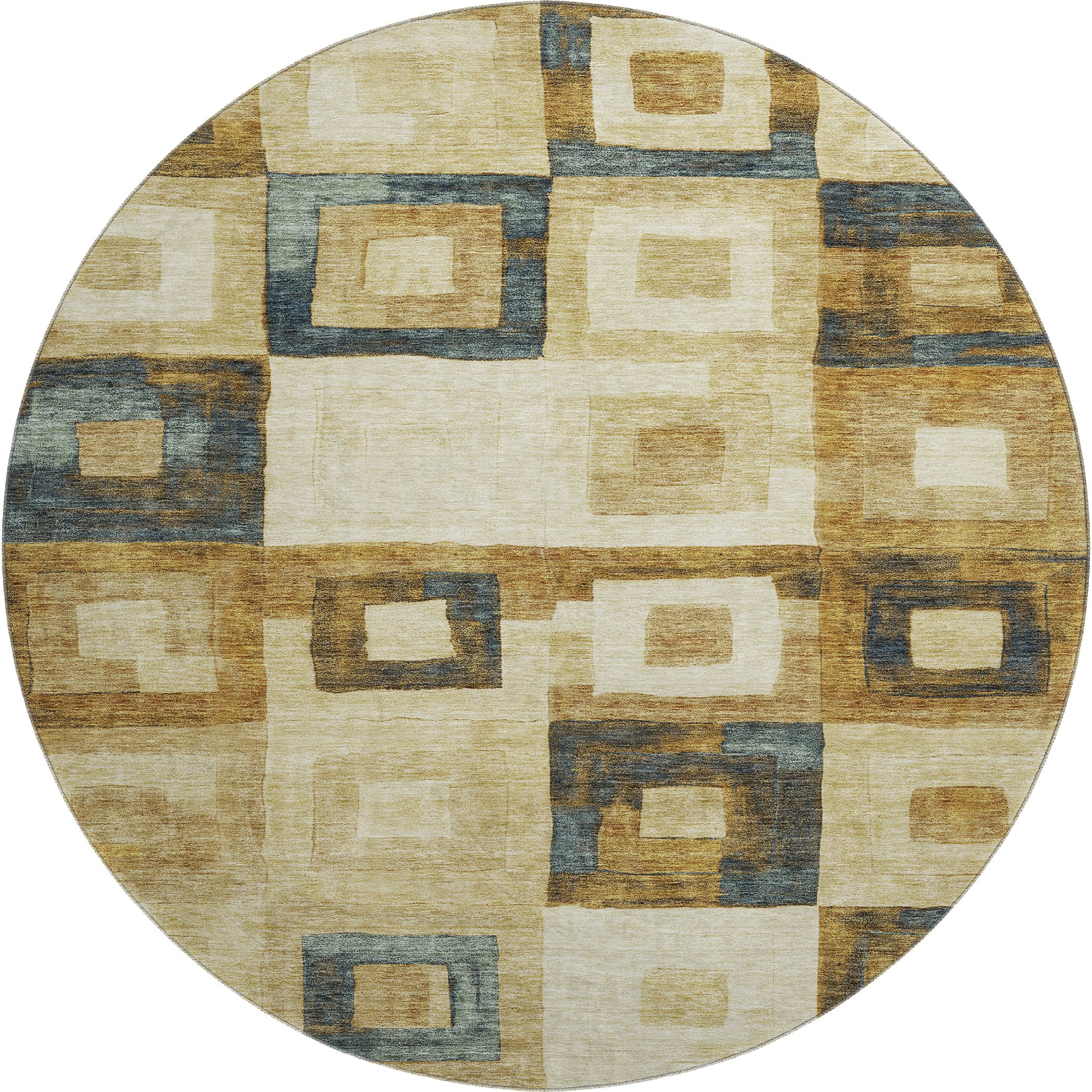 Chiang Mai Machine Washable Transitional Beige Brown Rug 8' x 8' #shape_Round