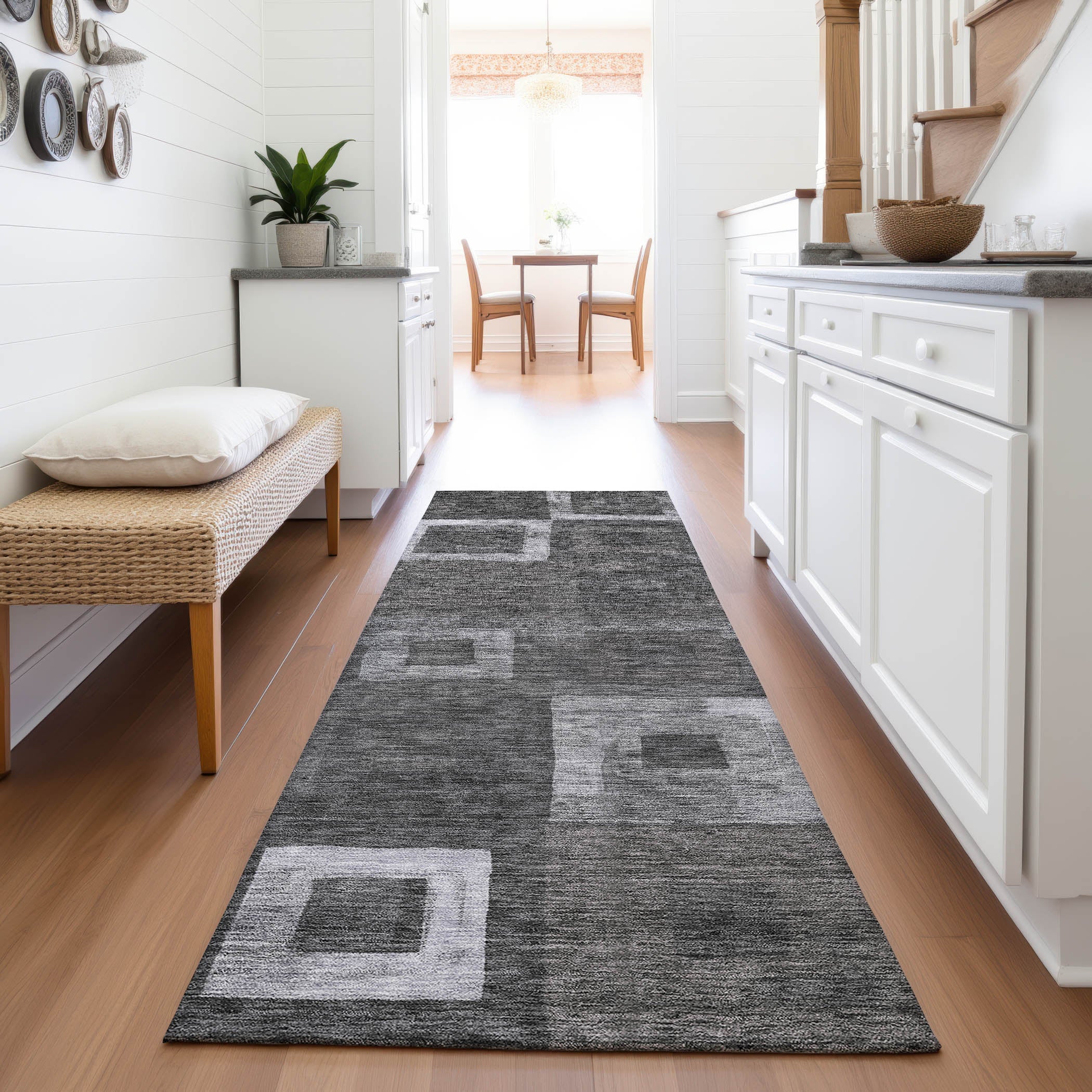 Chiang Mai Machine Washable Transitional Black Rug 2'3" x 7'6" #shape_Runner