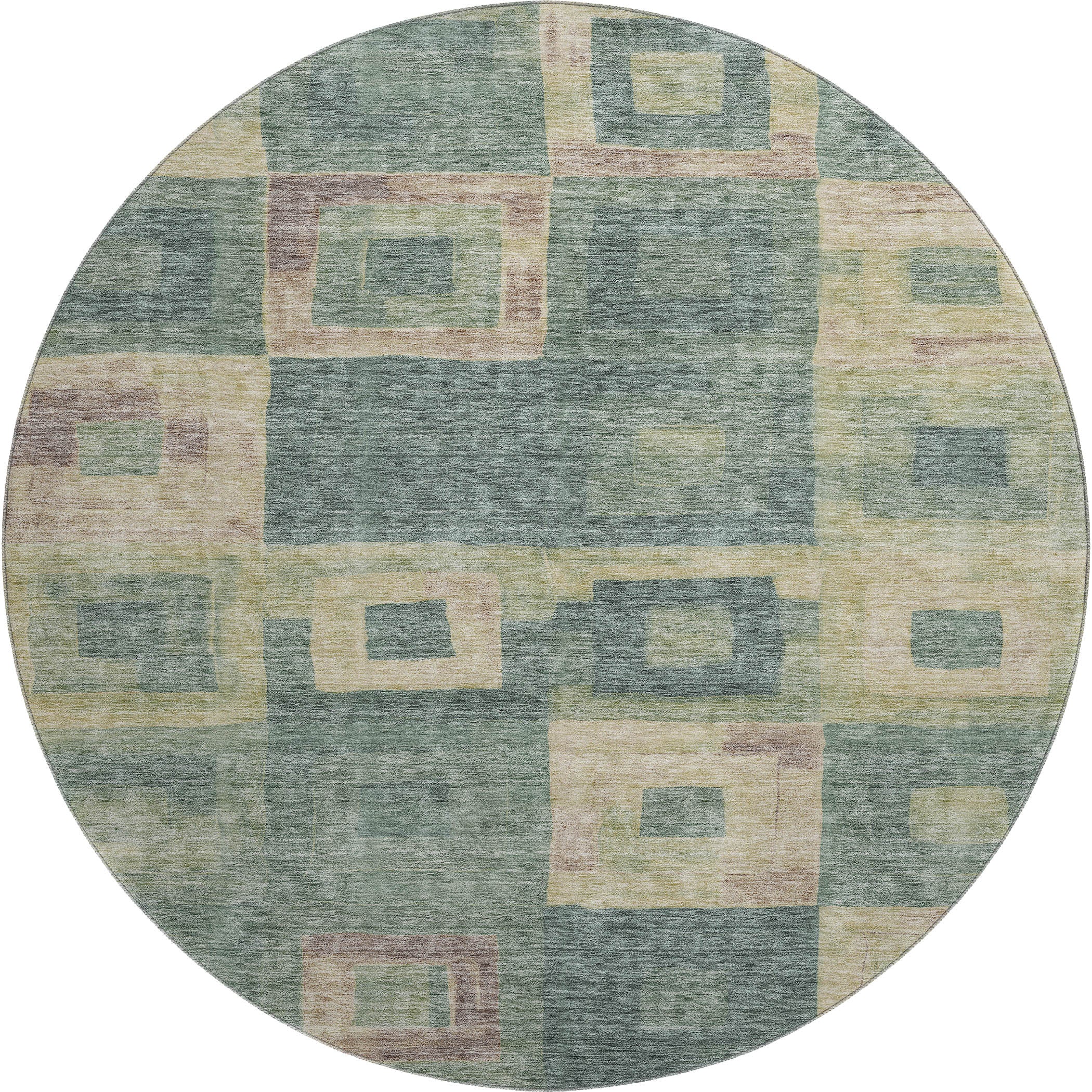 Chiang Mai Machine Washable Transitional Sage Green Rug 8' x 8' #shape_Round