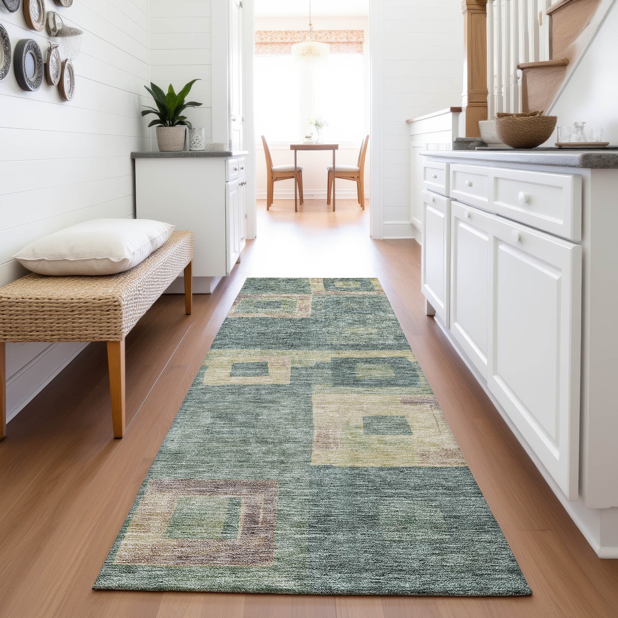 Chiang Mai Machine Washable Transitional Sage Green Rug 2'3" x 7'6" #shape_Runner