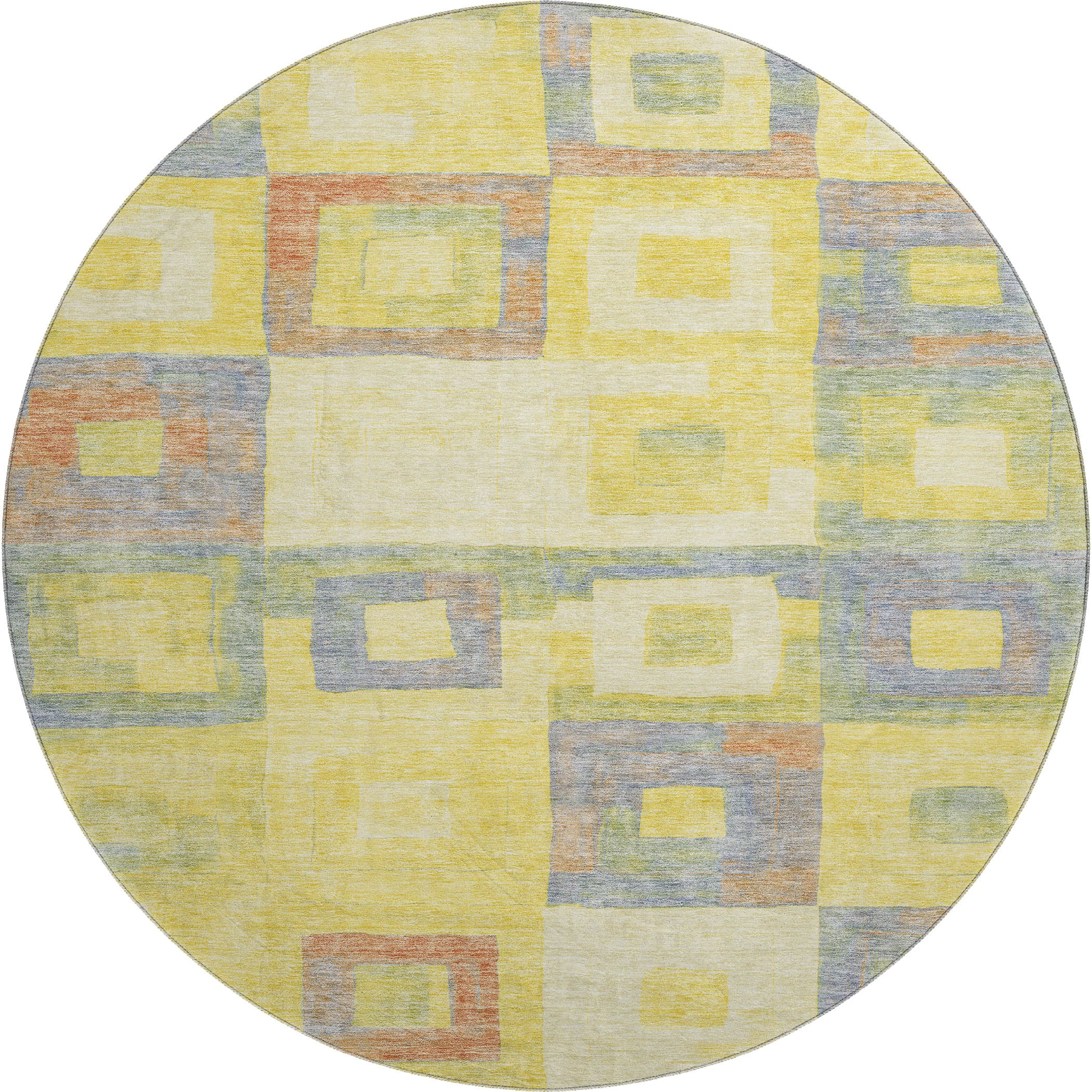 Chiang Mai Machine Washable Transitional Yellow Gold Rug 8' x 8' #shape_Round