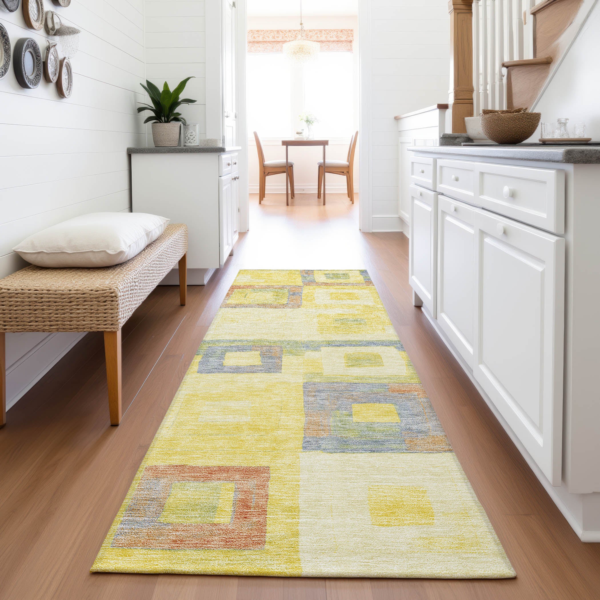 Chiang Mai Machine Washable Transitional Yellow Gold Rug 2'3" x 7'6" #shape_Runner