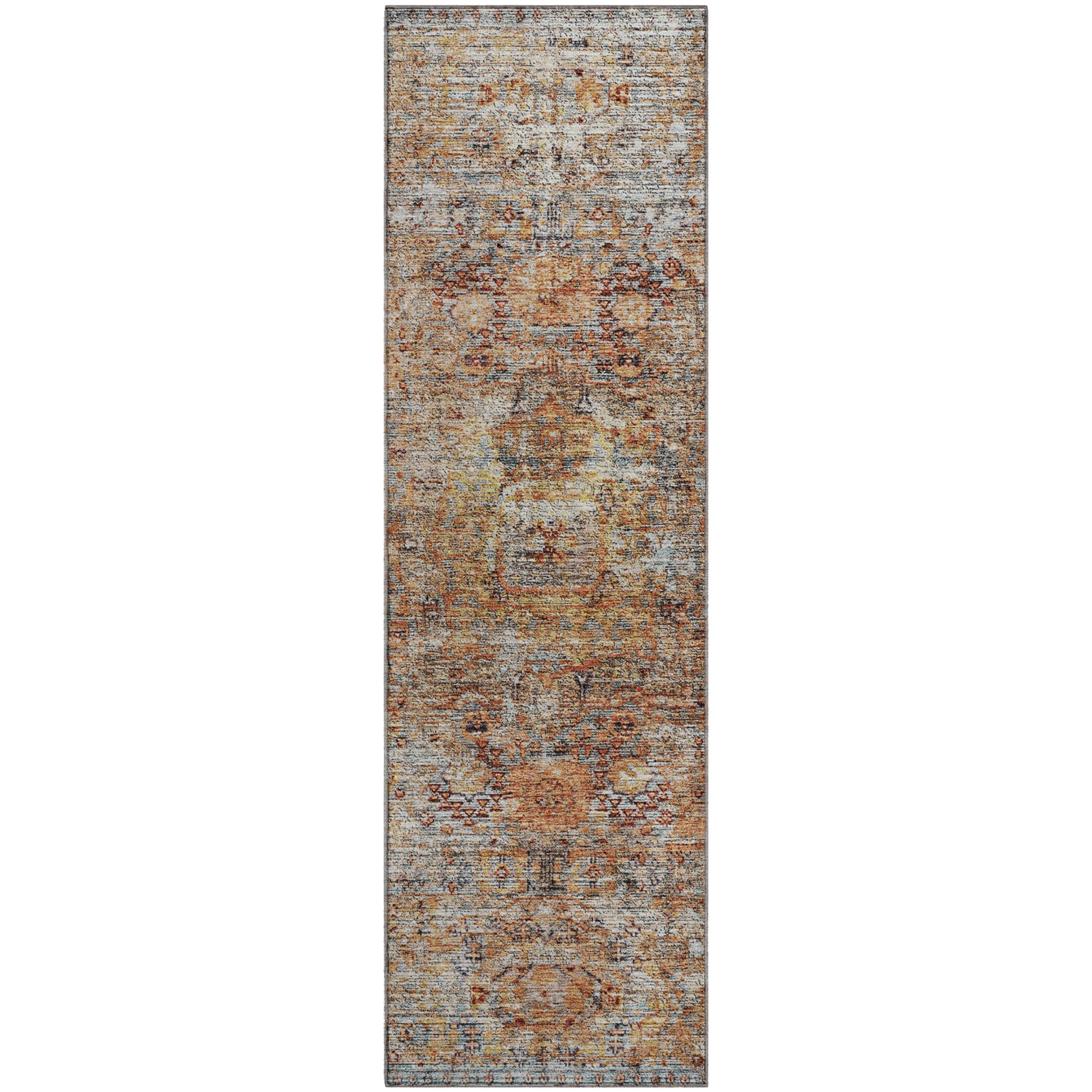 Seville Machine Washable Traditional Coral Orange Rug 2'3" x 7'6" #shape_Runner