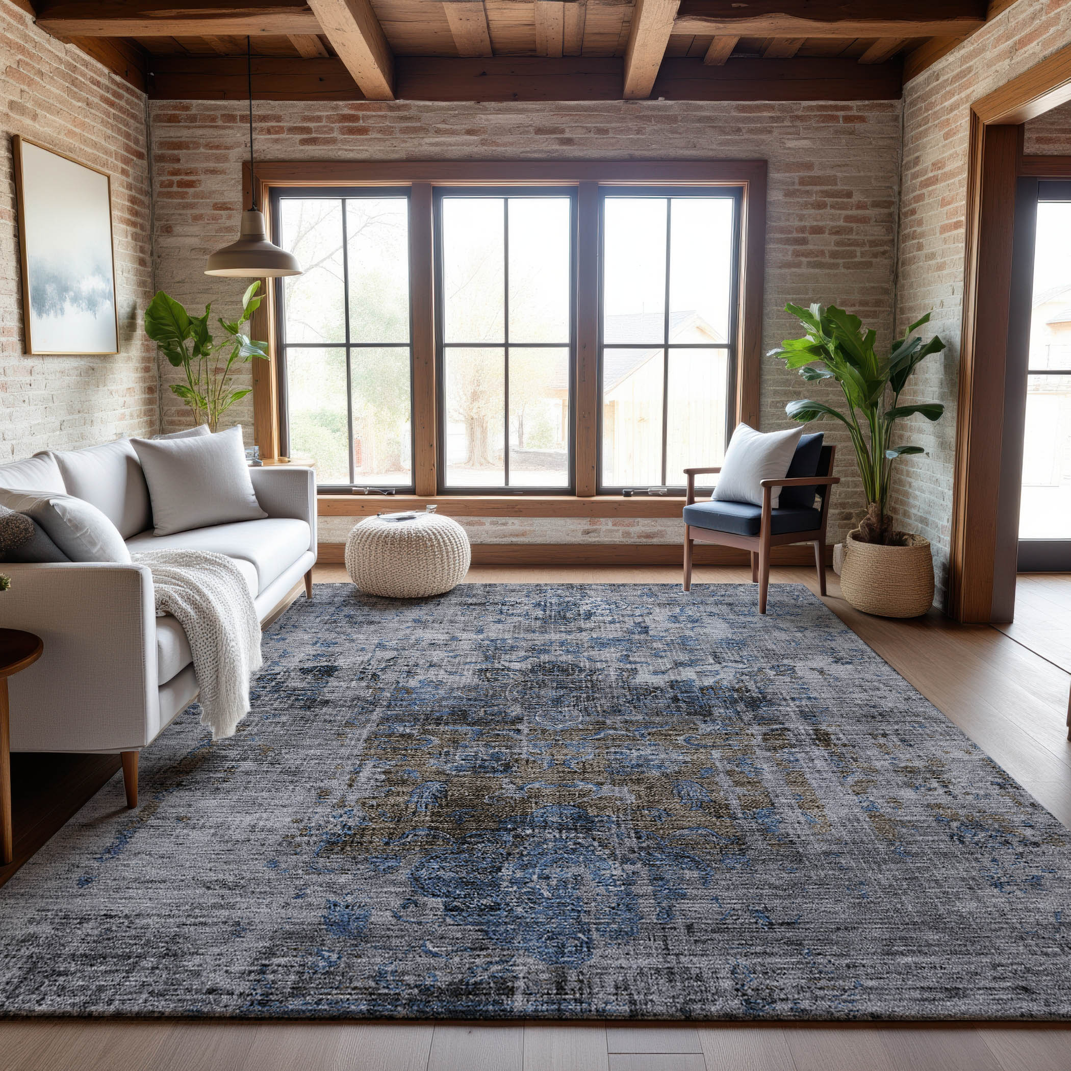 Montevideo Machine Washable Traditional Blue Rug 2'6" x 3'10" #shape_Rectangle