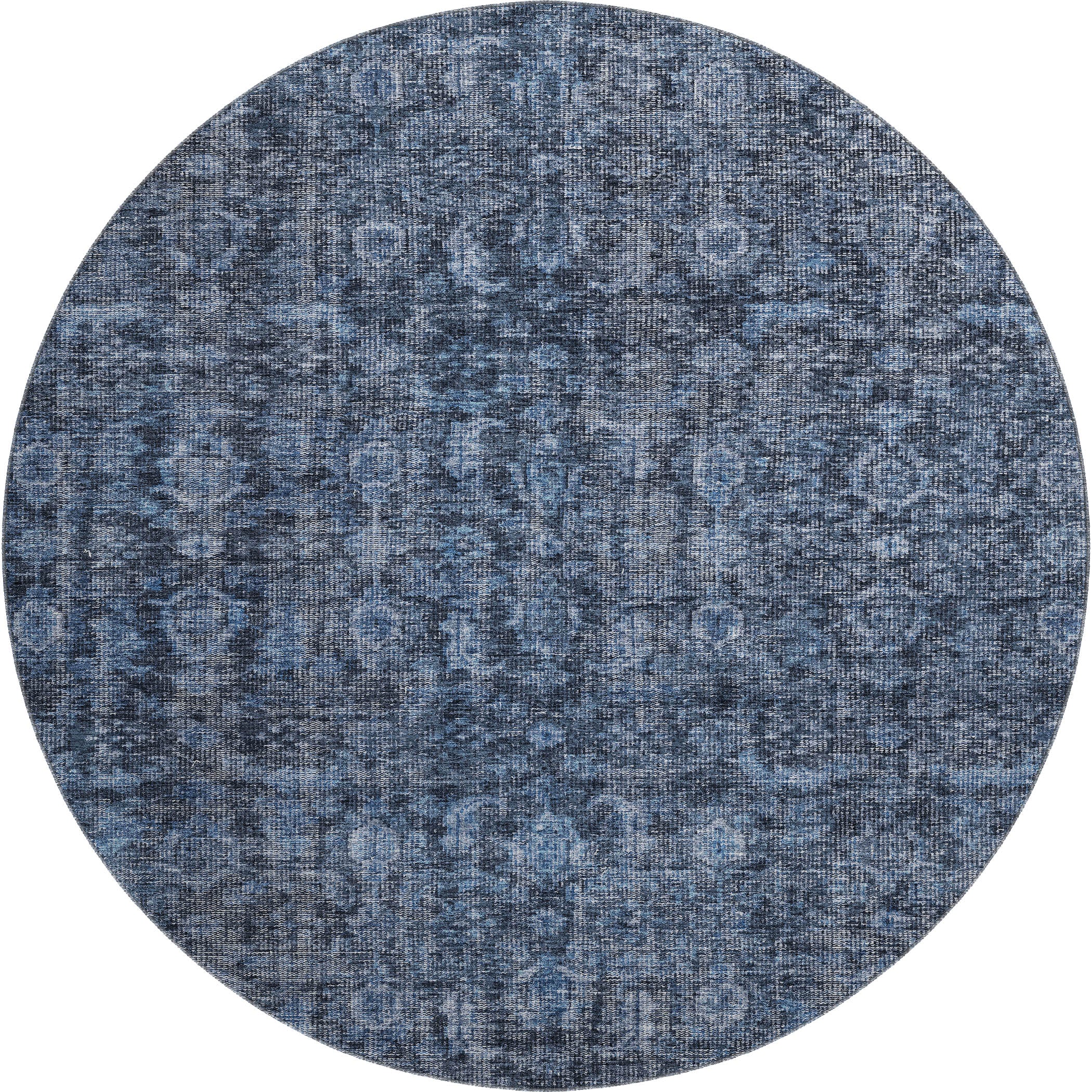 Vienna Machine Washable Transitional Blue Rug 8' x 8' #shape_Round