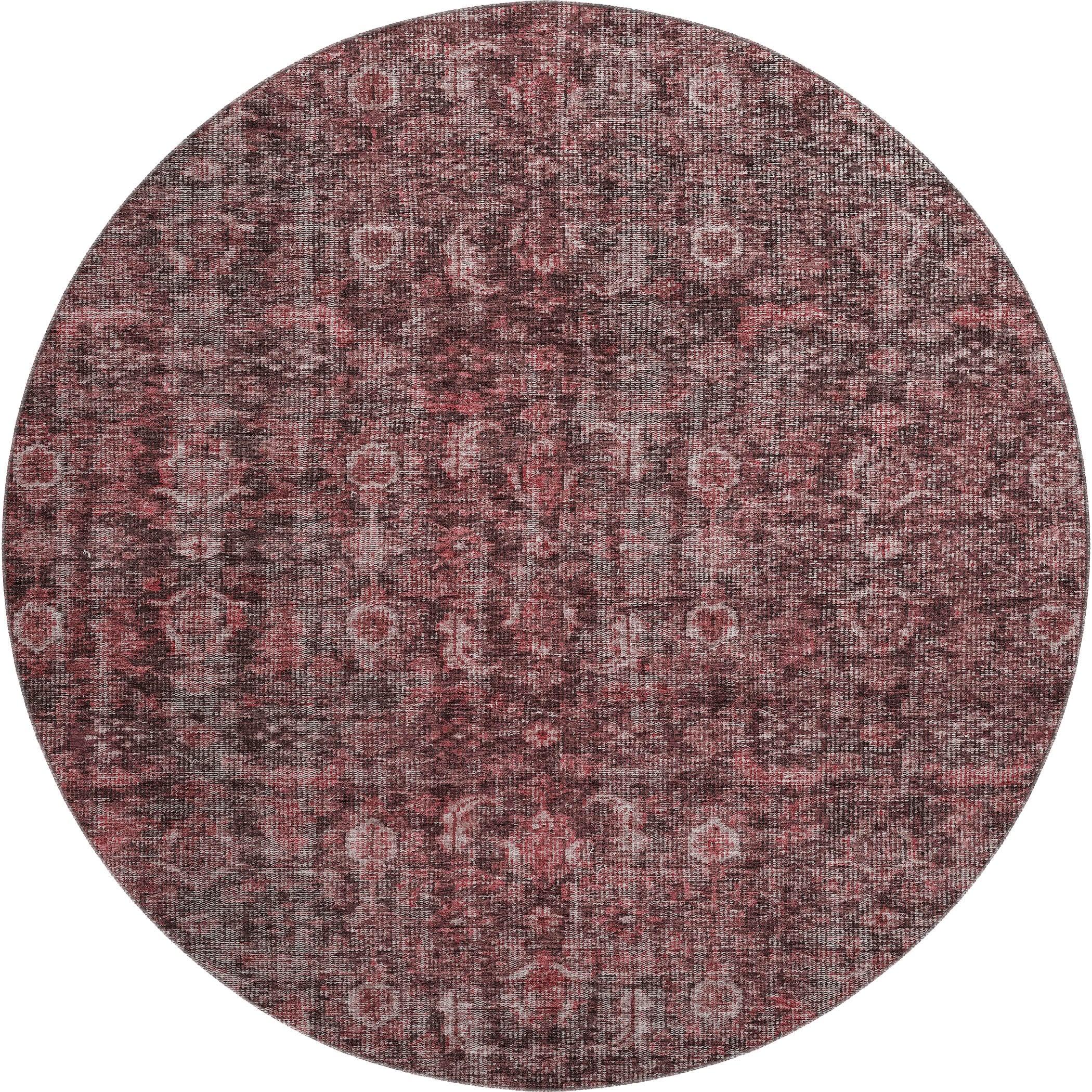 Vienna Machine Washable Transitional Pink Rug 8' x 8' #shape_Round