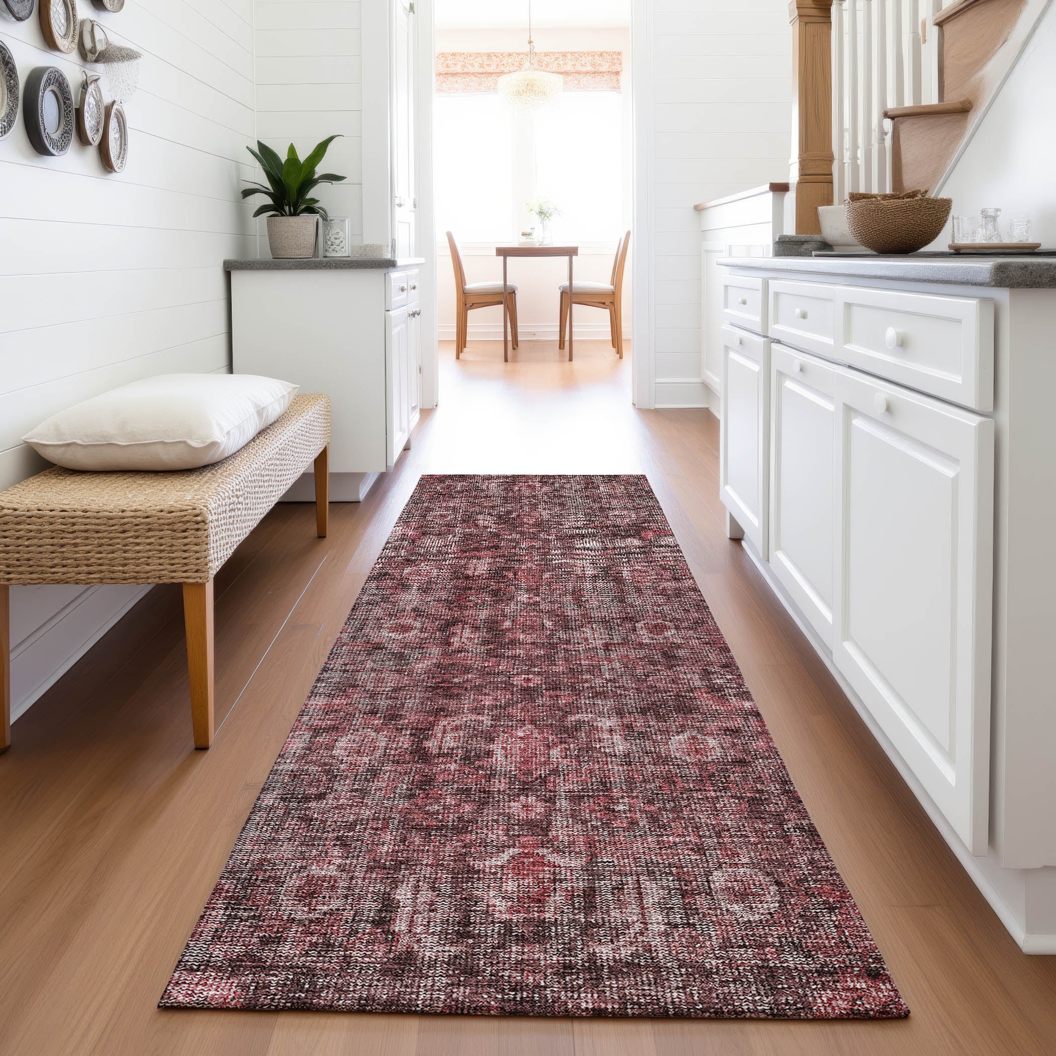 Vienna Machine Washable Transitional Pink Rug 2'3" x 7'6" #shape_Runner