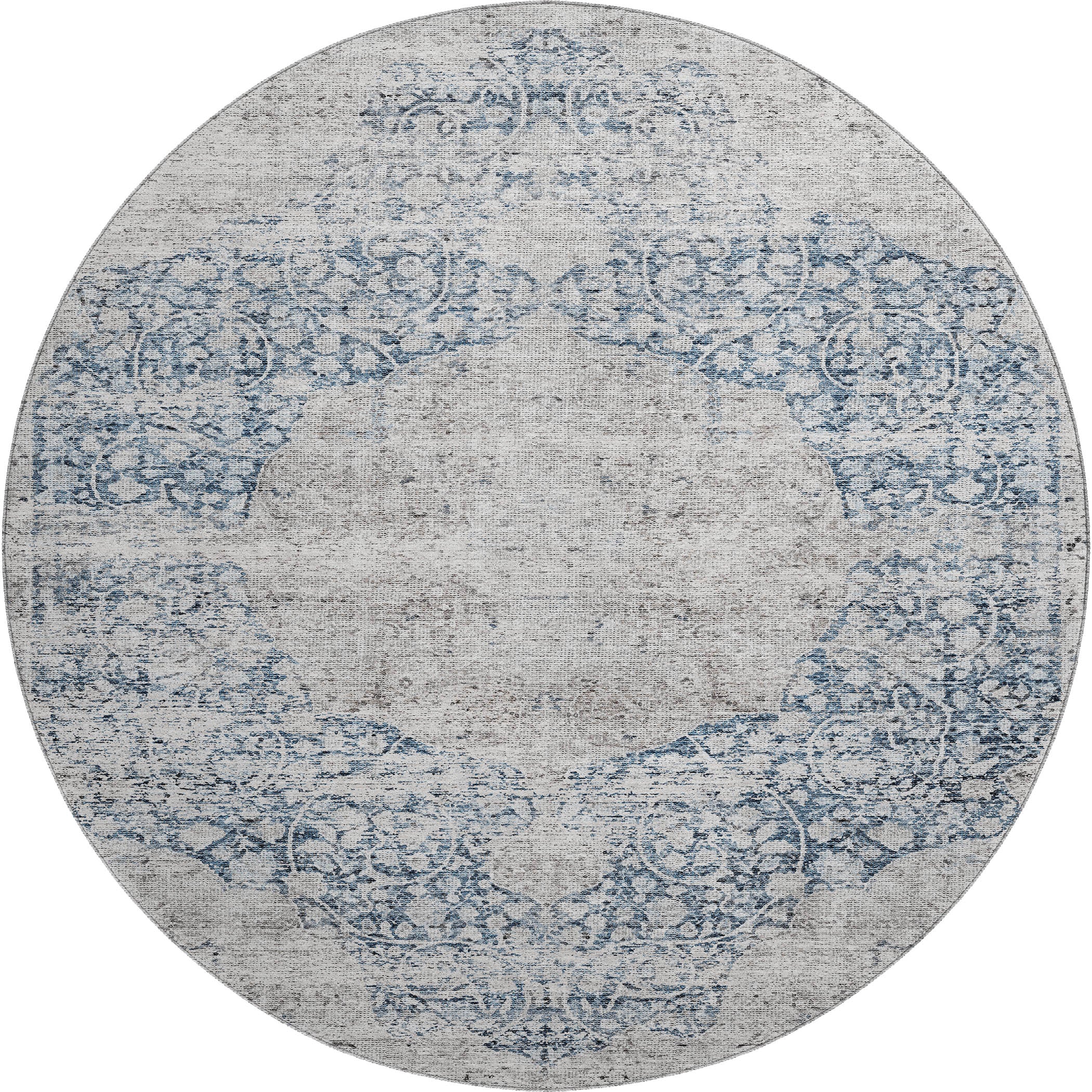 Bergen Machine Washable Traditional Blue Rug 8' x 8' #shape_Round
