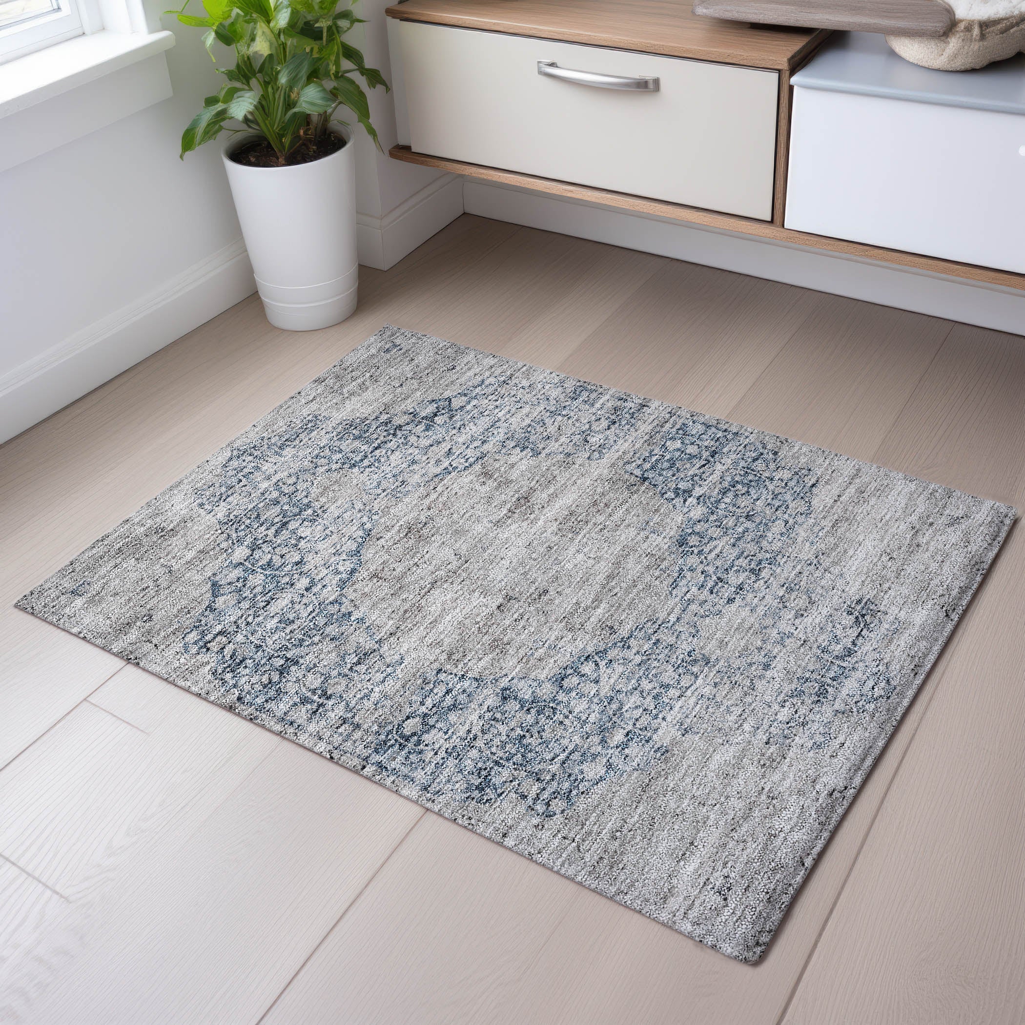 Bergen Machine Washable Traditional Blue Rug 1'8" x 2'6" #shape_Rectangle
