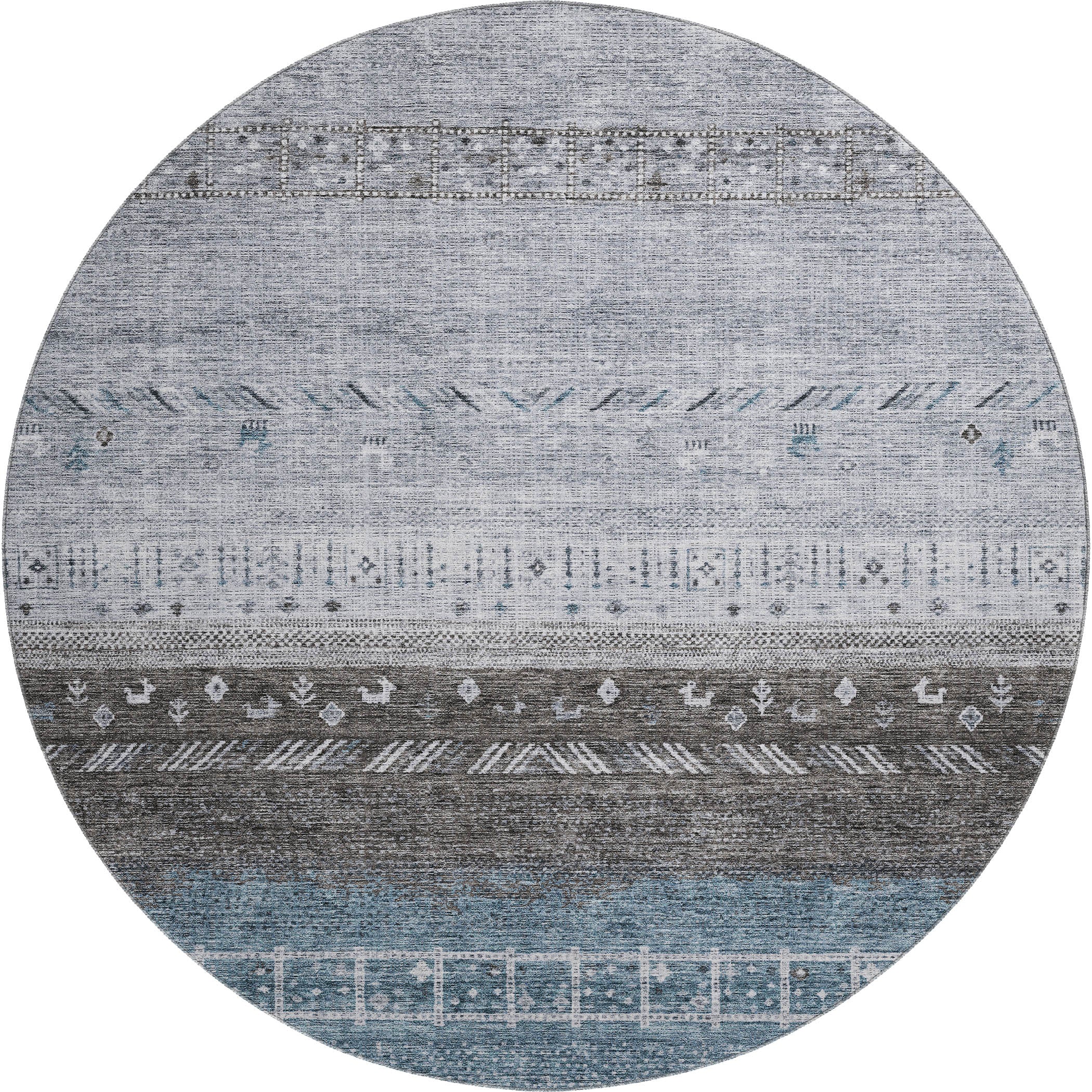 Cusco Machine Washable Transitional Blue Rug 8' x 8' #shape_Round