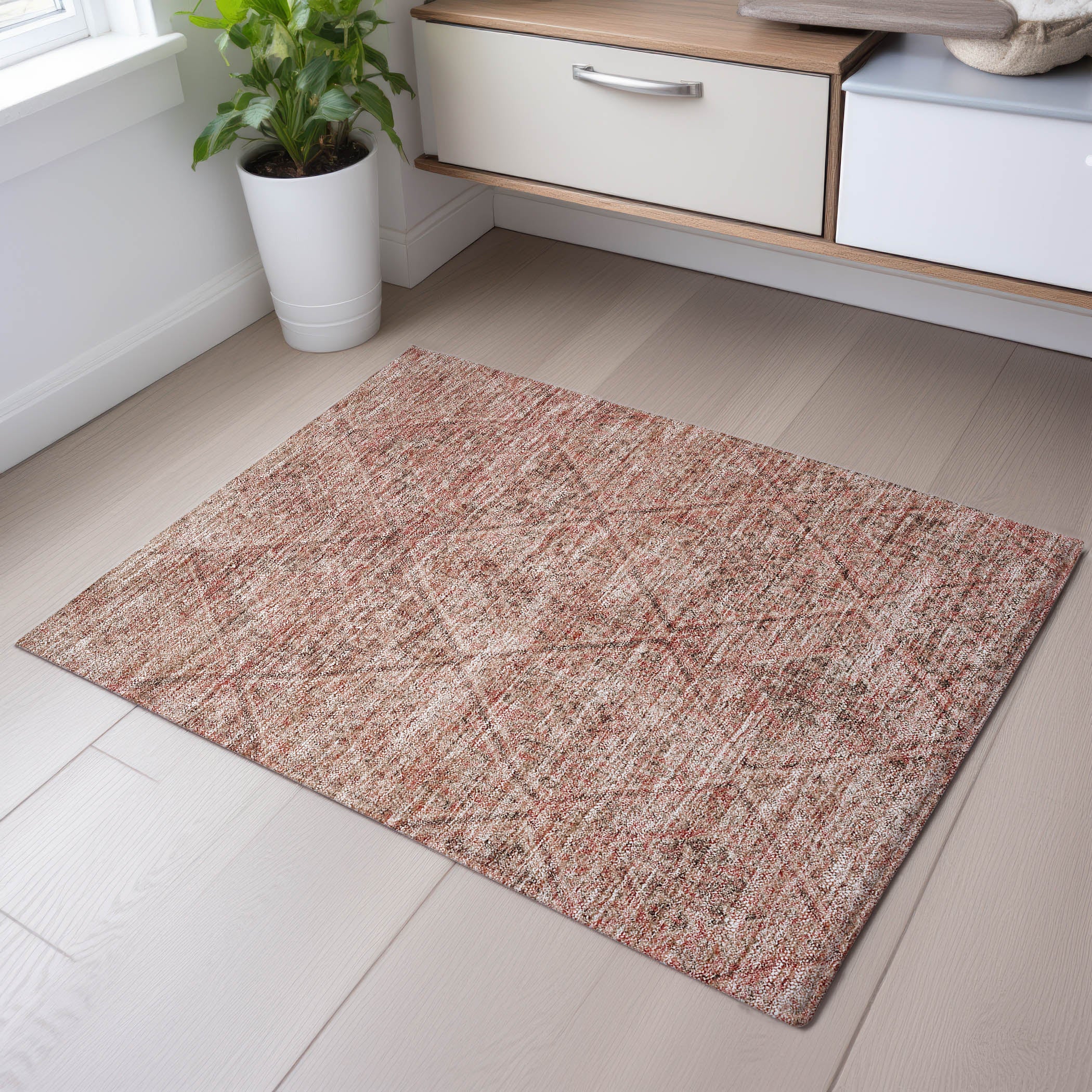 Zanzibar Machine Washable Transitional Pink Rug 1'8" x 2'6" #shape_Rectangle