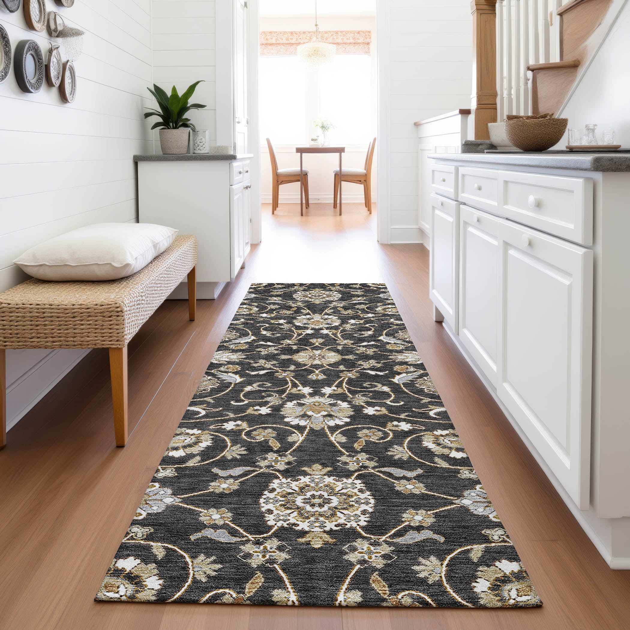 Lucerne Machine Washable Transitional Black Rug 2'3" x 7'6" #shape_Runner