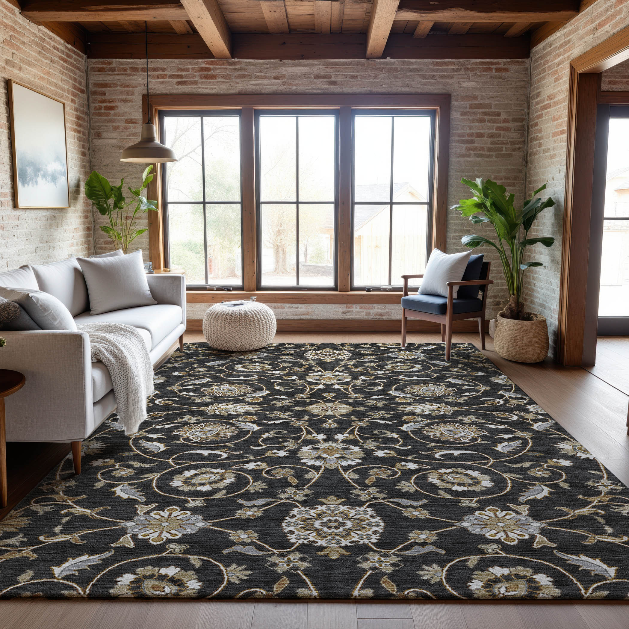 Lucerne Machine Washable Transitional Black Rug 2'6" x 3'10" #shape_Rectangle