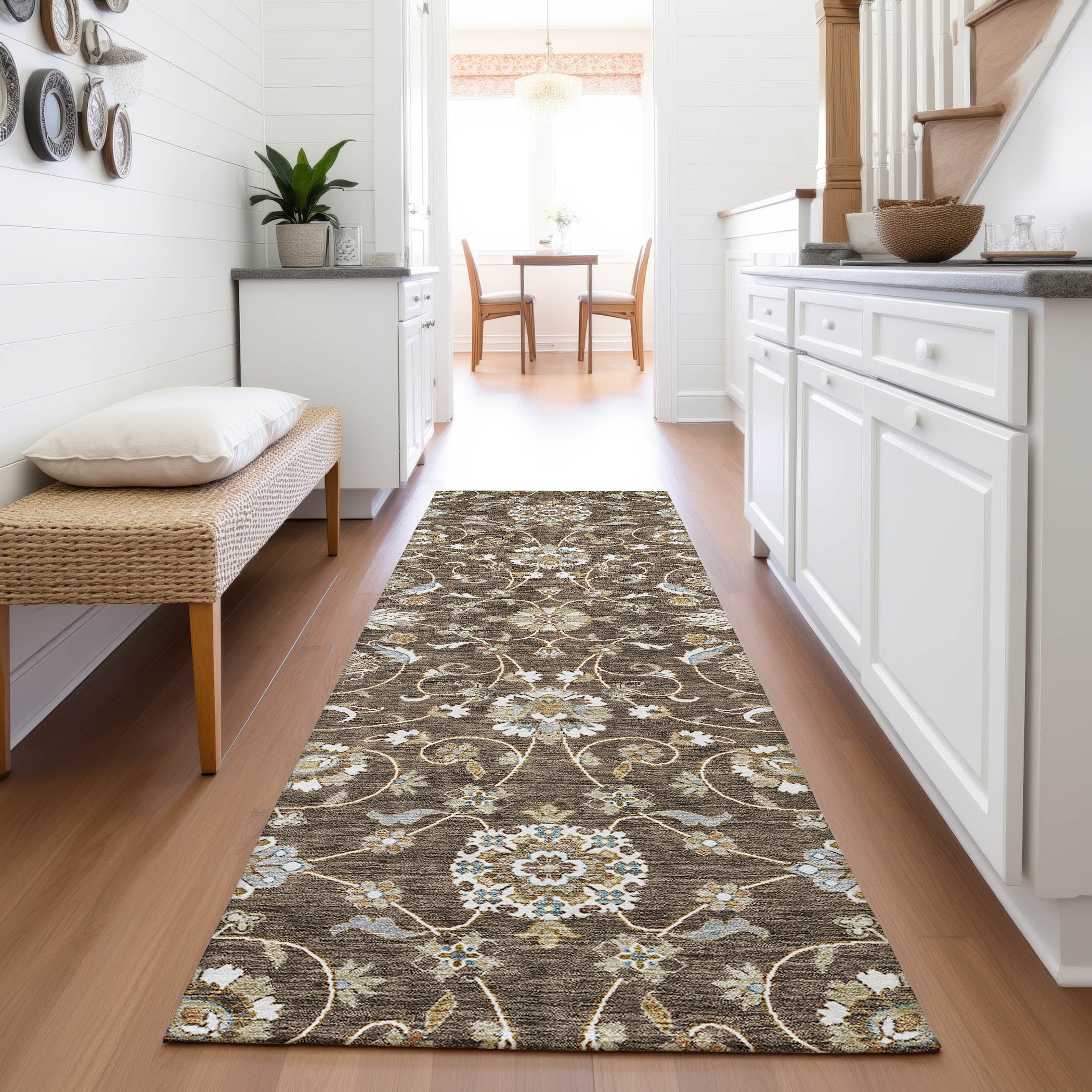 Lucerne Machine Washable Transitional Chocolate Brown Rug 2'3" x 7'6" #shape_Runner