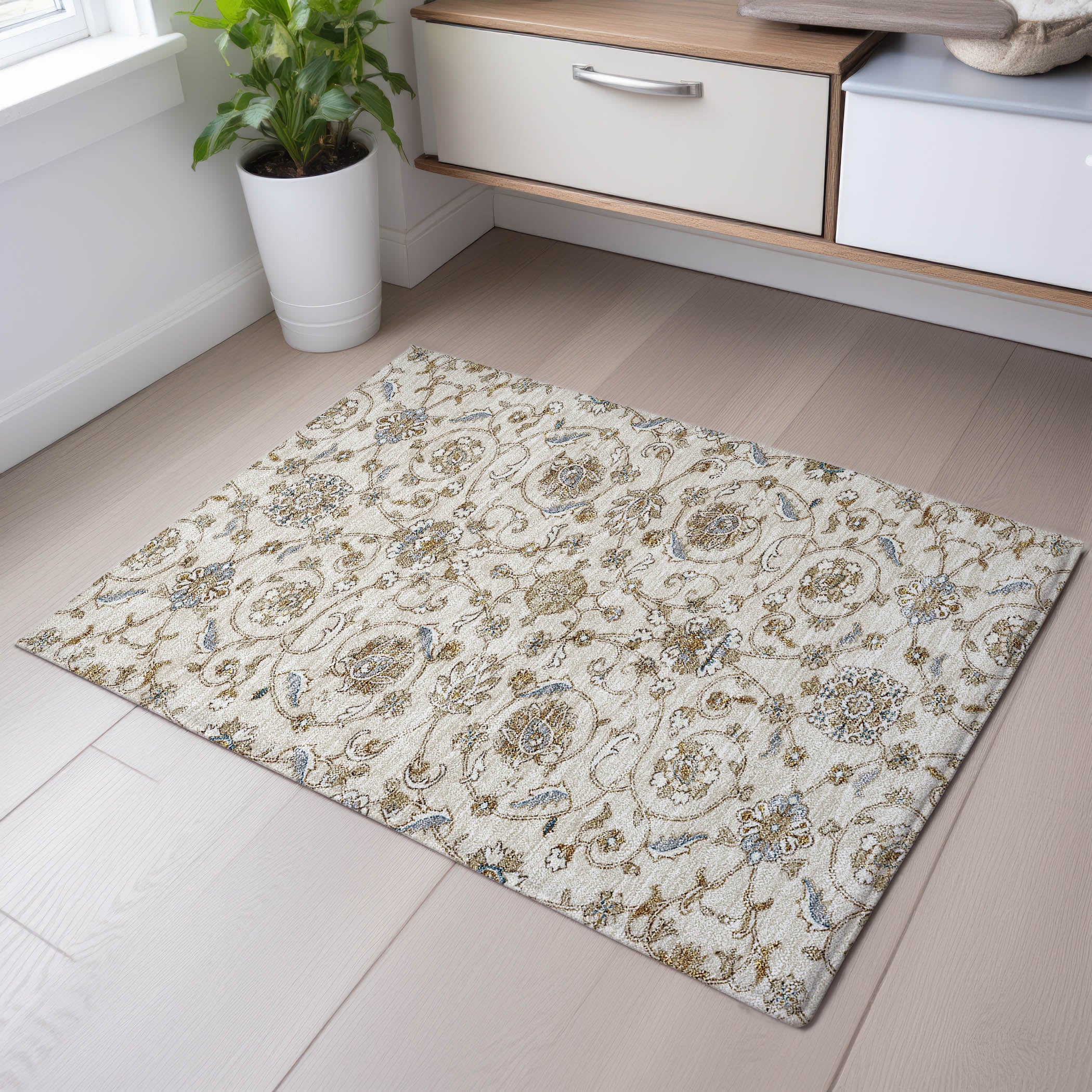 Lucerne Machine Washable Transitional Ivory Rug 1'8" x 2'6" #shape_Rectangle