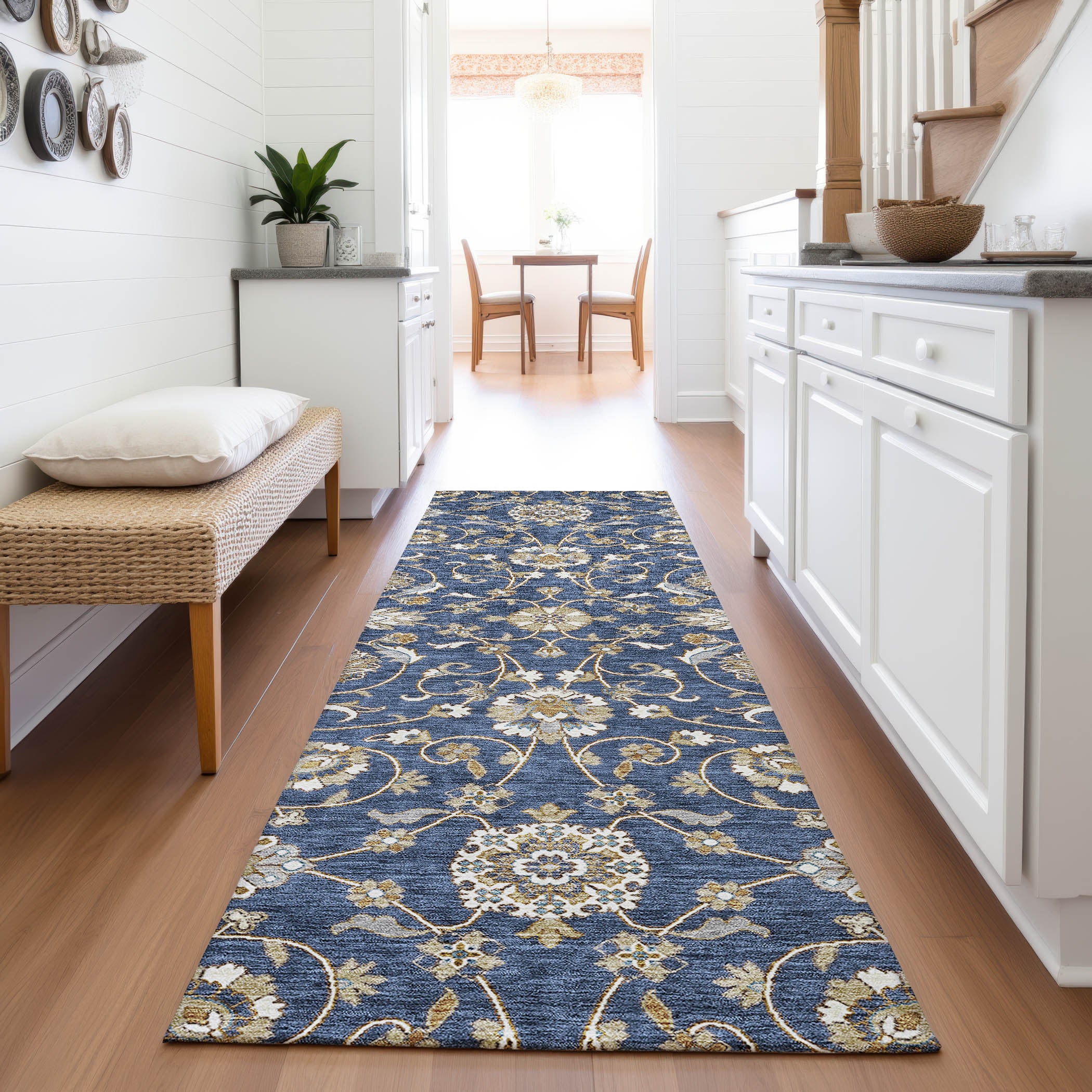 Lucerne Machine Washable Transitional Navy Blue Rug 2'3" x 7'6" #shape_Runner