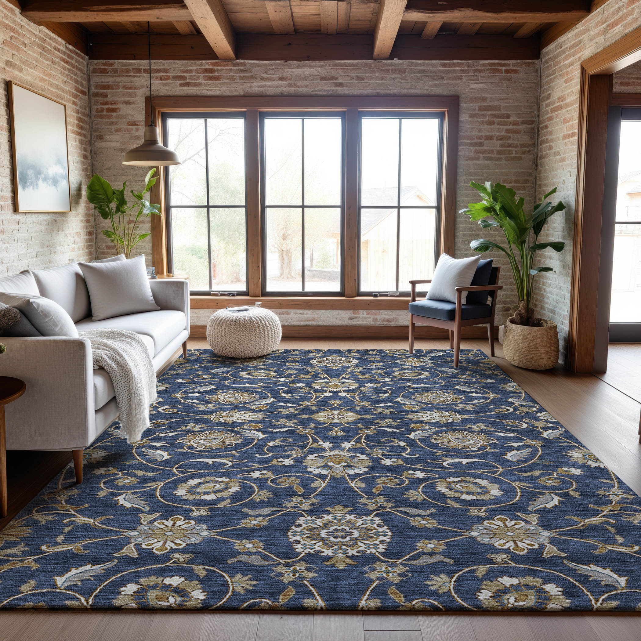 Lucerne Machine Washable Transitional Navy Blue Rug 2'6" x 3'10" #shape_Rectangle