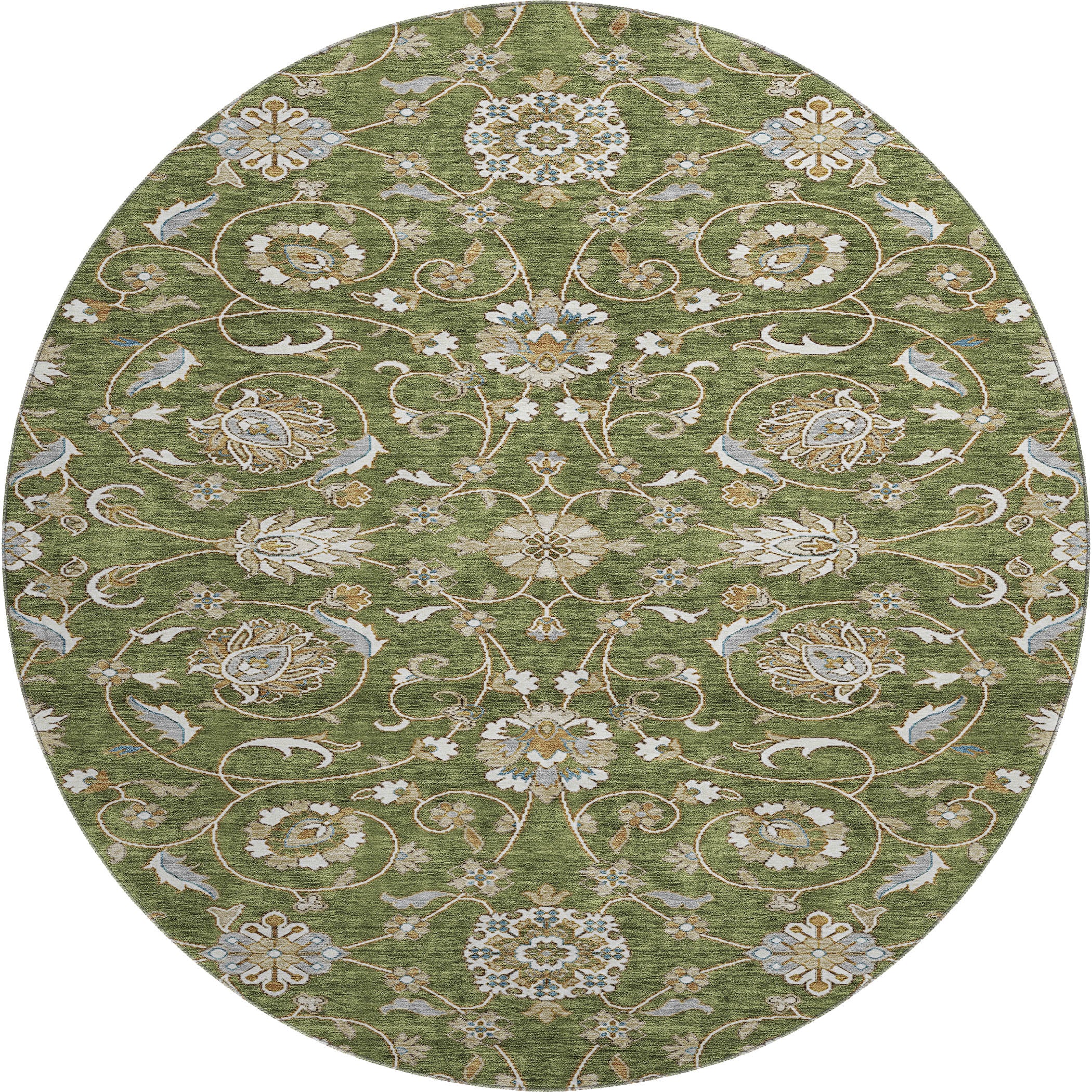 Lucerne Machine Washable Transitional Olive Green Rug 8' x 8' #shape_Round