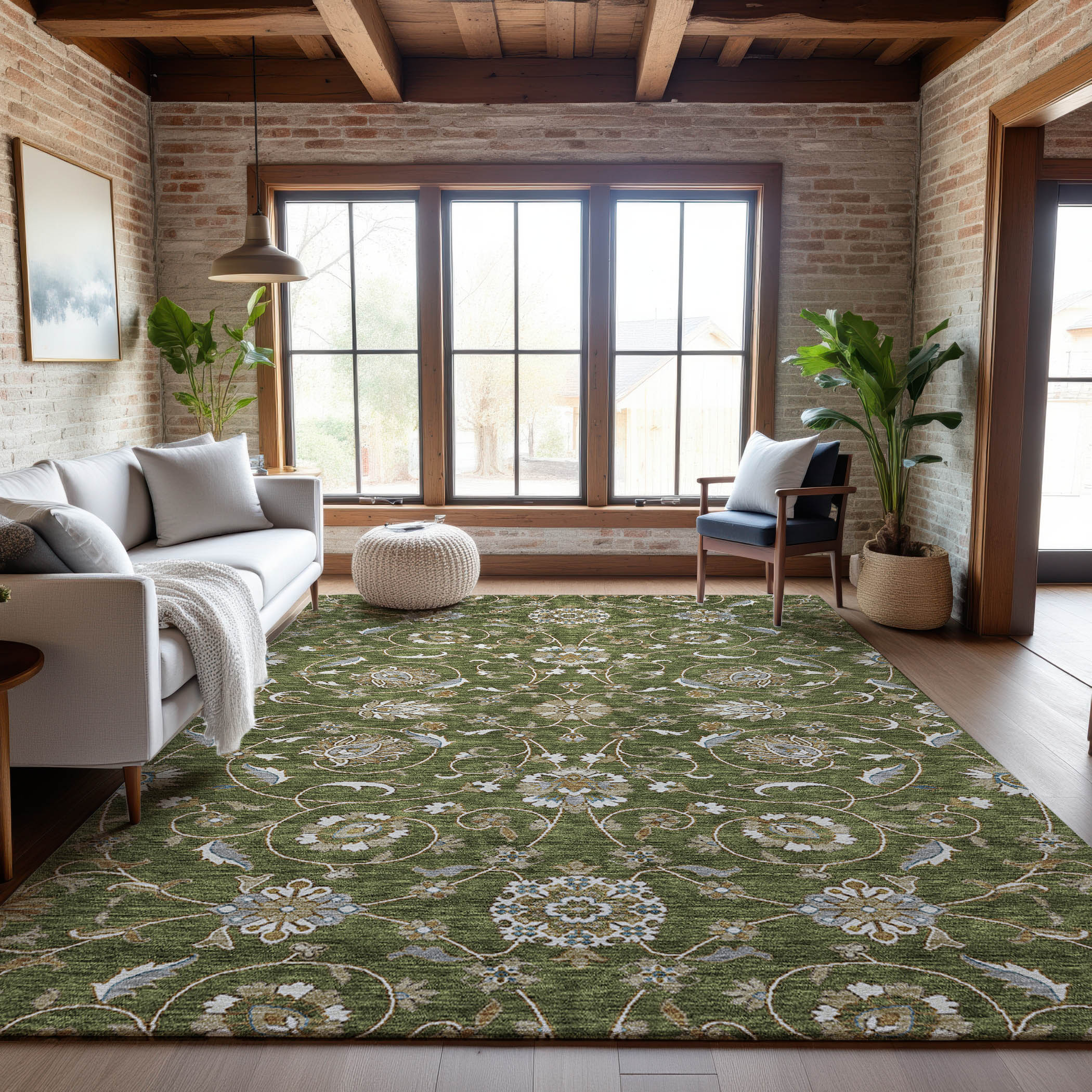 Lucerne Machine Washable Transitional Olive Green Rug 2'6" x 3'10" #shape_Rectangle